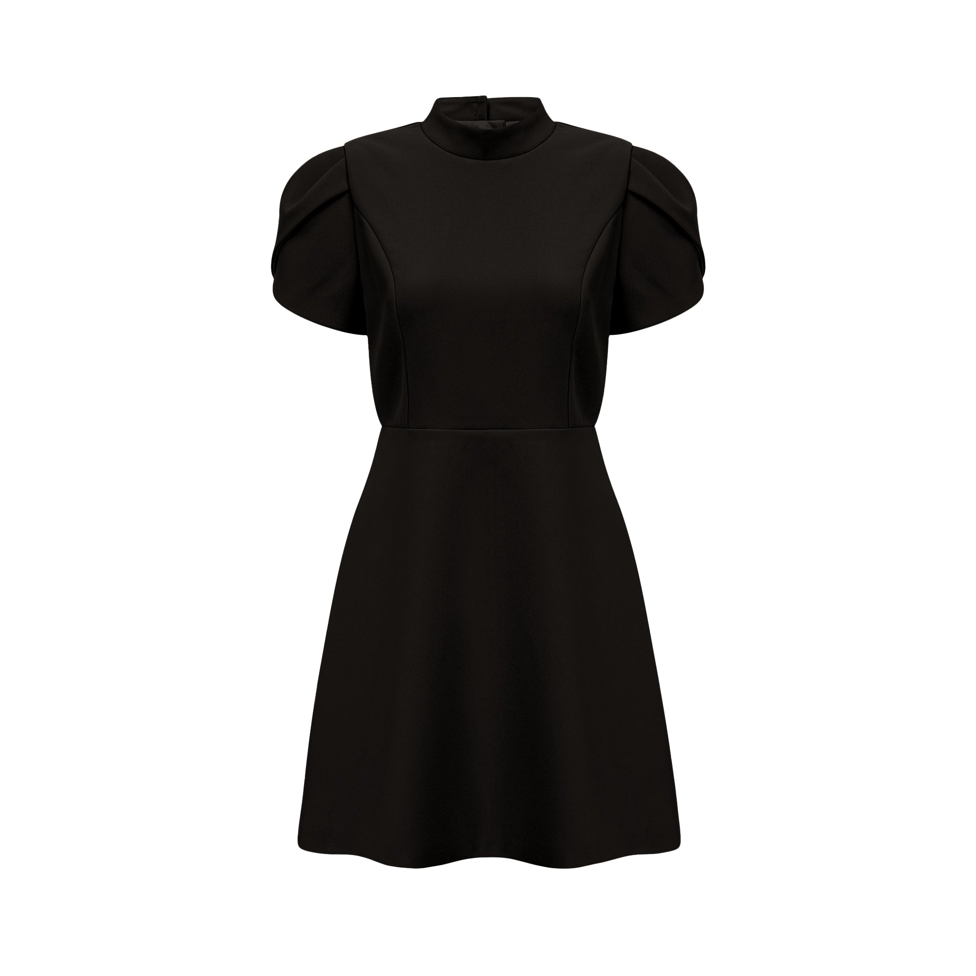 Anna Black Petal-Sleeve Cut-Out Bow Mini Dress