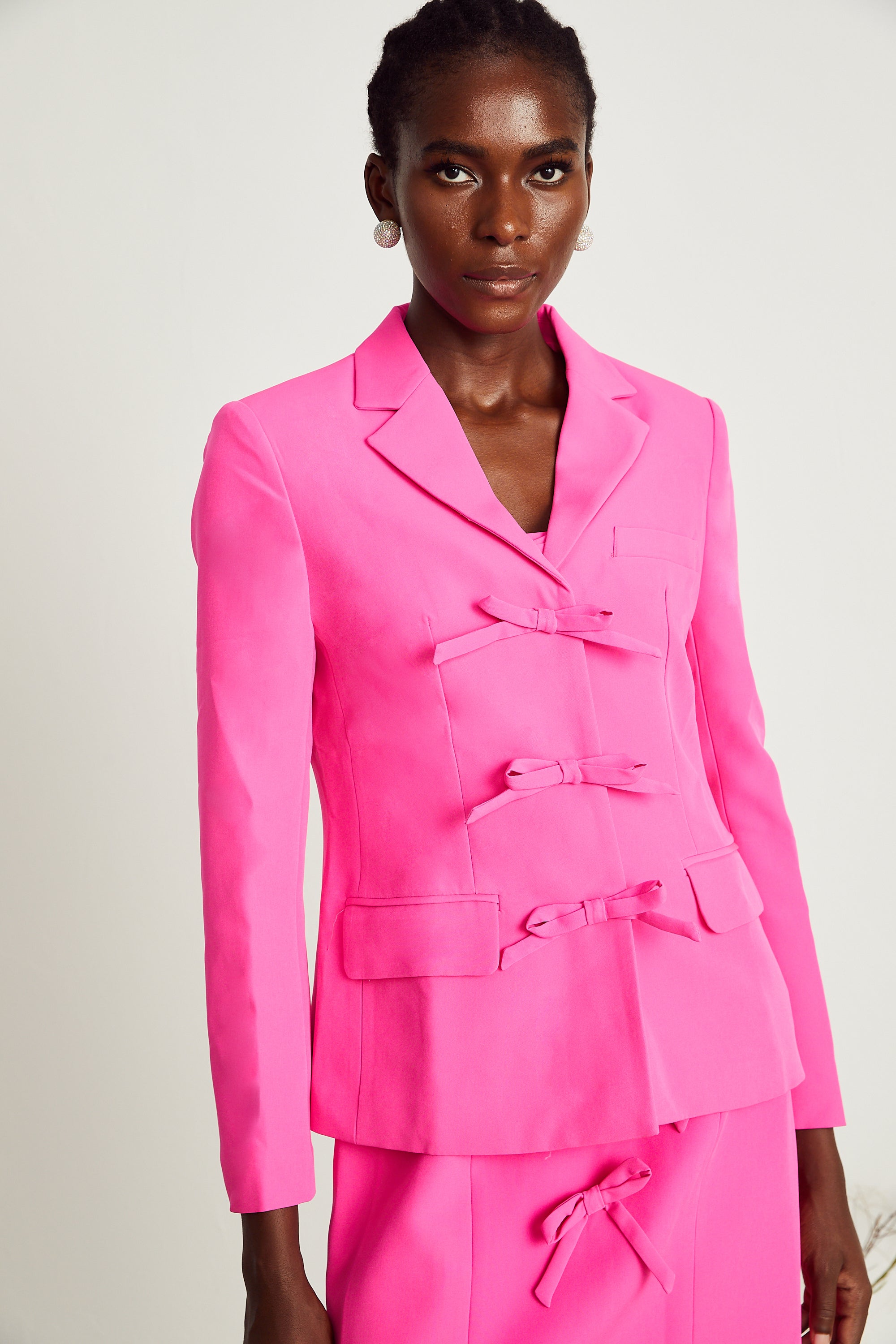 Valérie pink bowknot-detail jacket & dress matching set