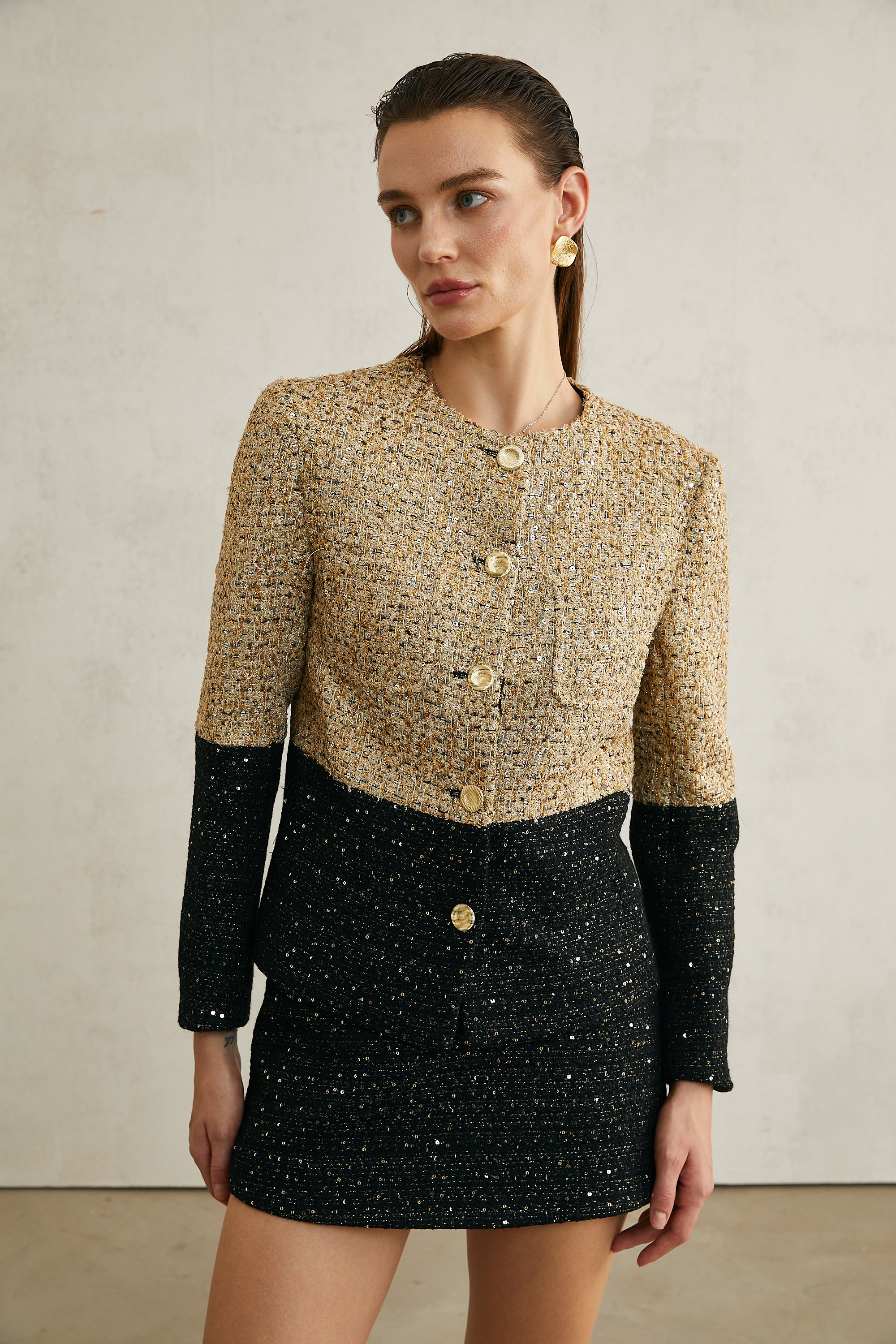 Gabbi sequinned tweed jacket & skirt matching set