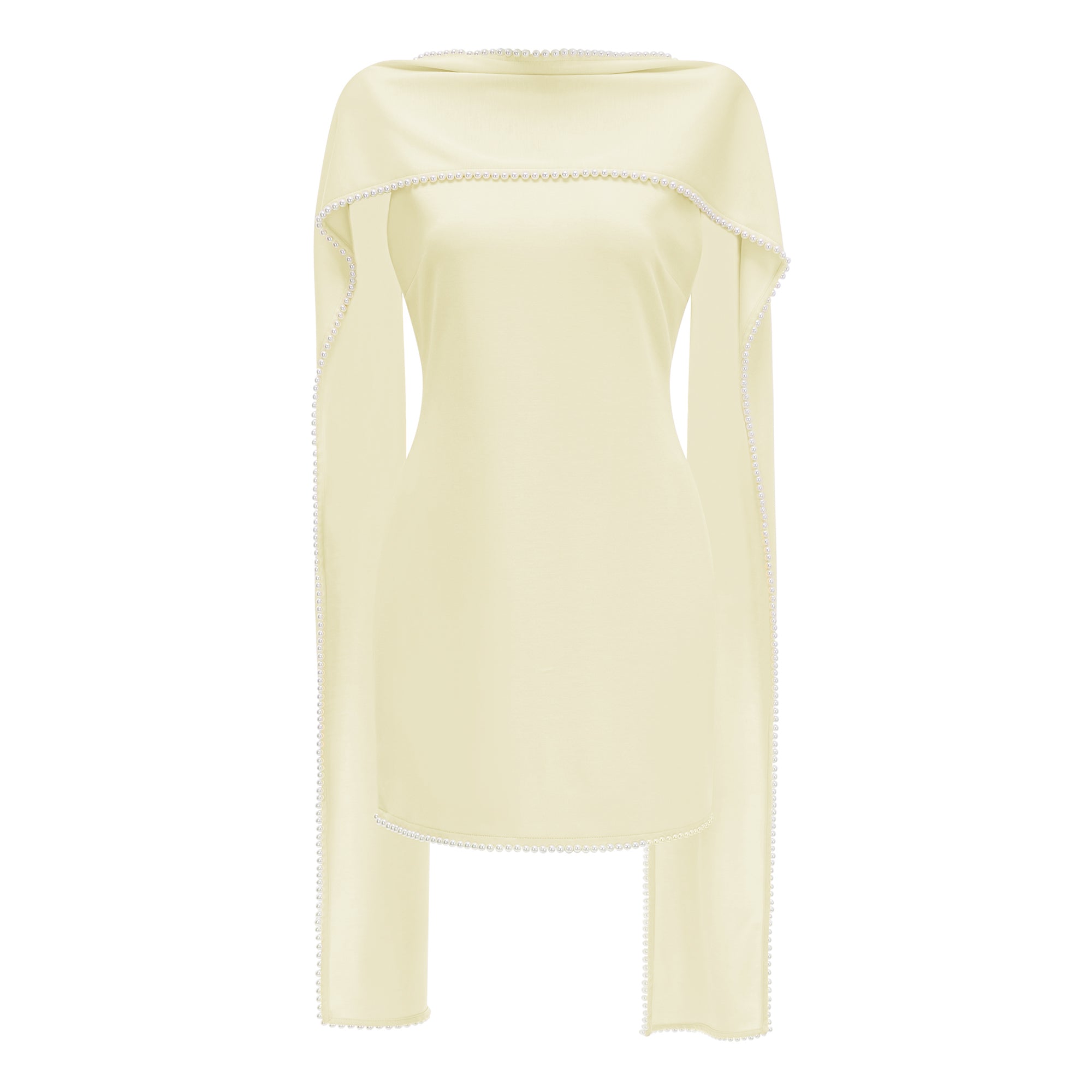 Piroska Gelbes ärmelloses Minikleid mit Perlenbesatz