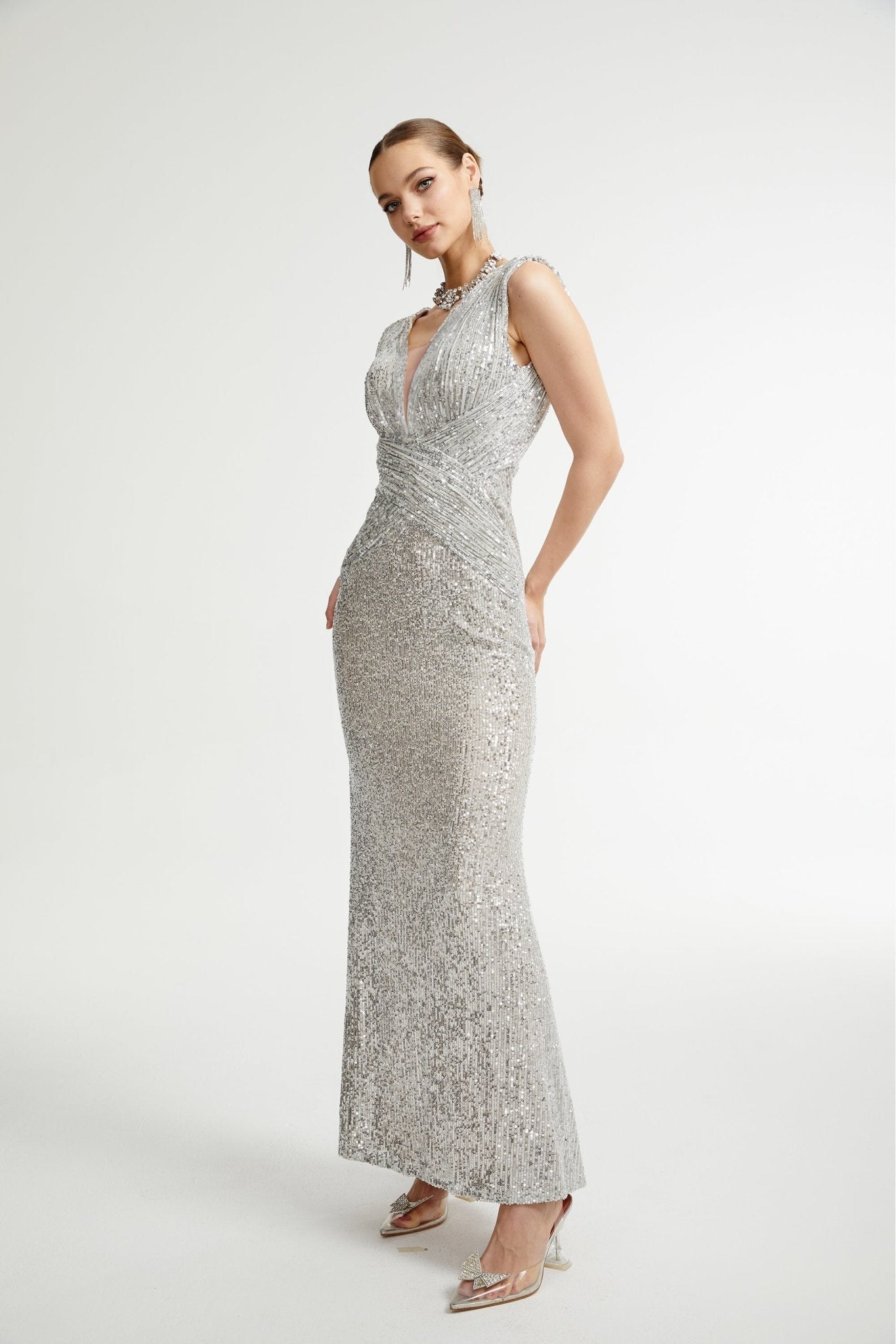 Caelia silver embellished maxi dress (US Only)