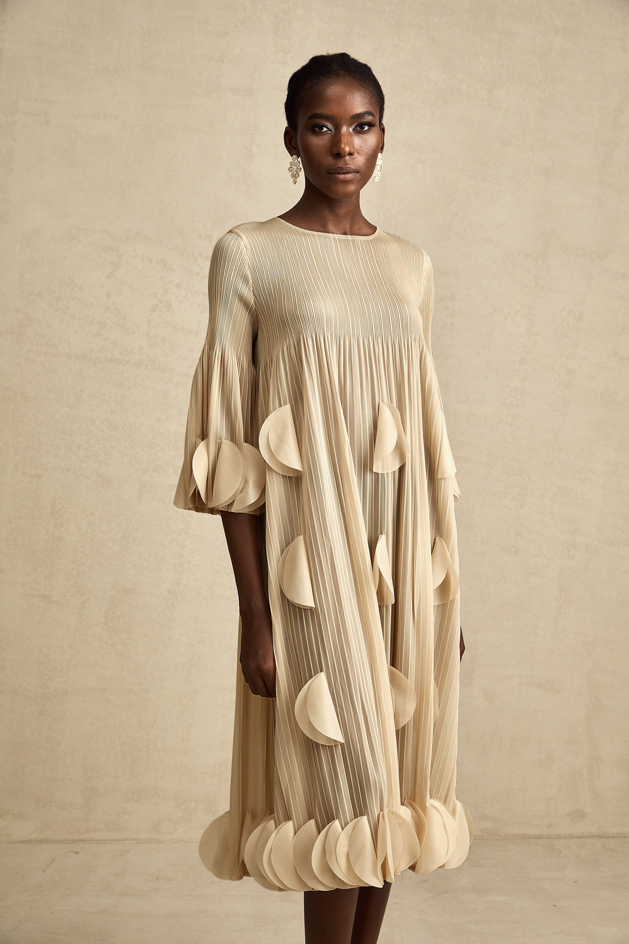 Alizée 3d-petal pleated midi dress (Final Sale-US Only)