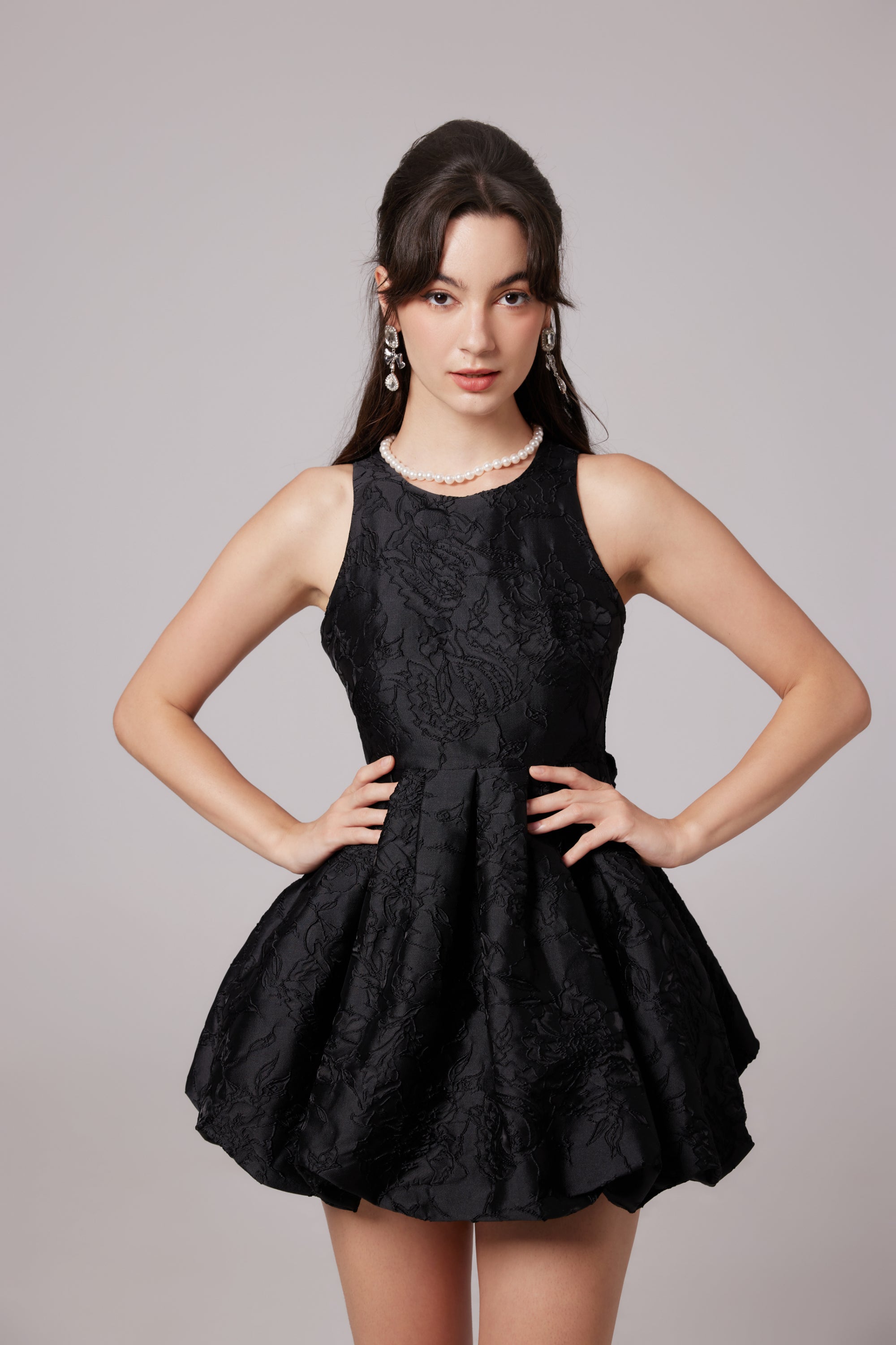 Esmeralda black embroidered mini dress