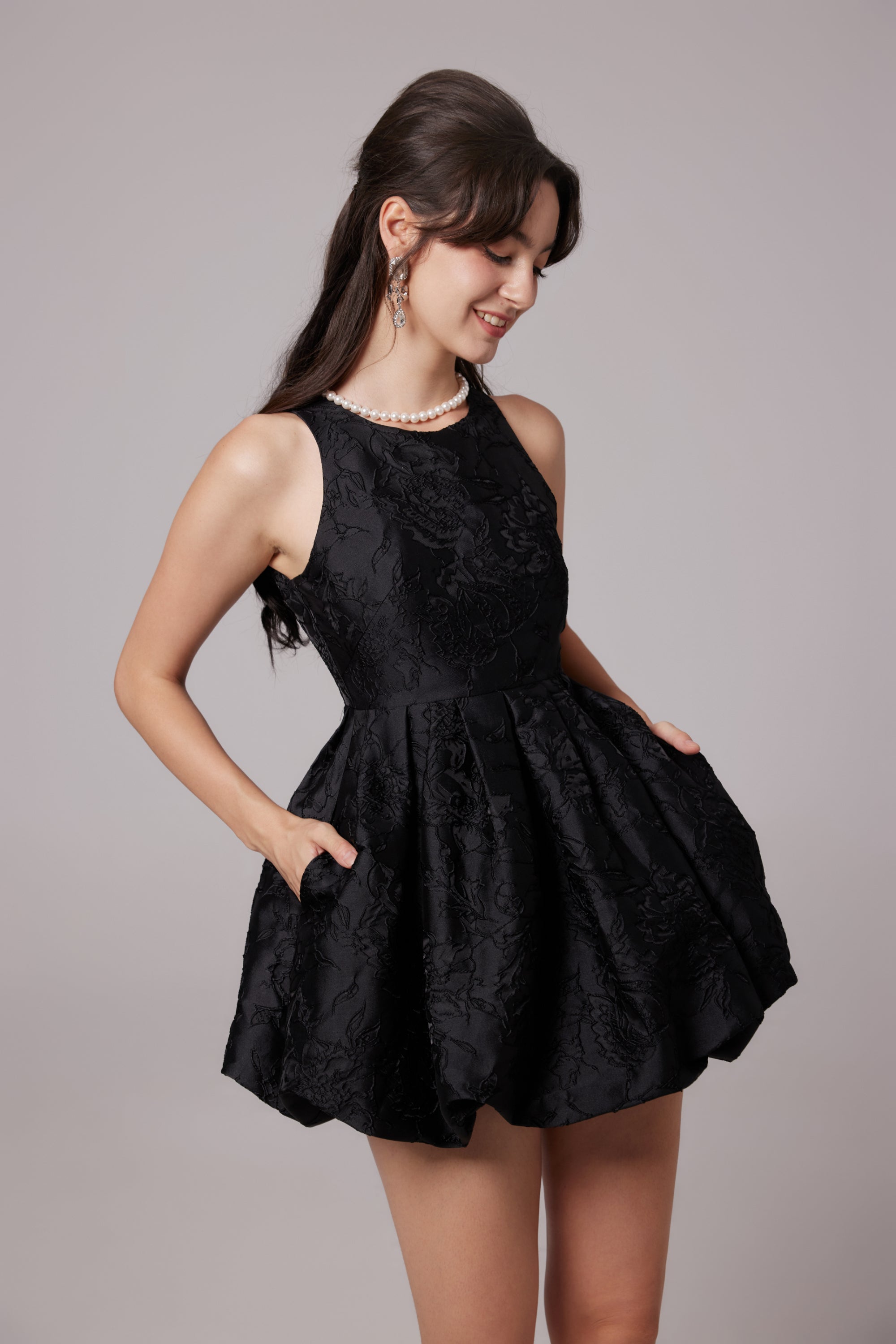 Esmeralda black embroidered mini dress