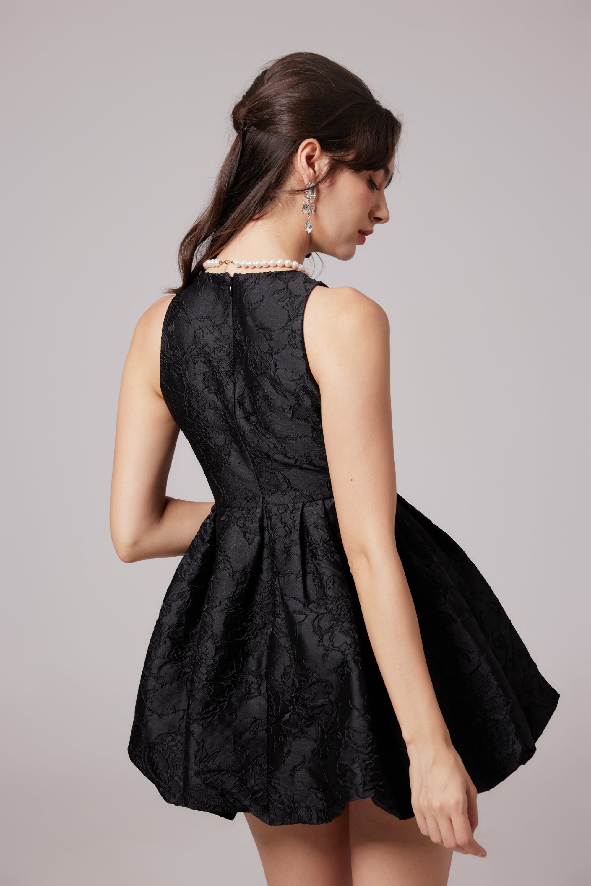 Esmeralda black embroidered mini dress