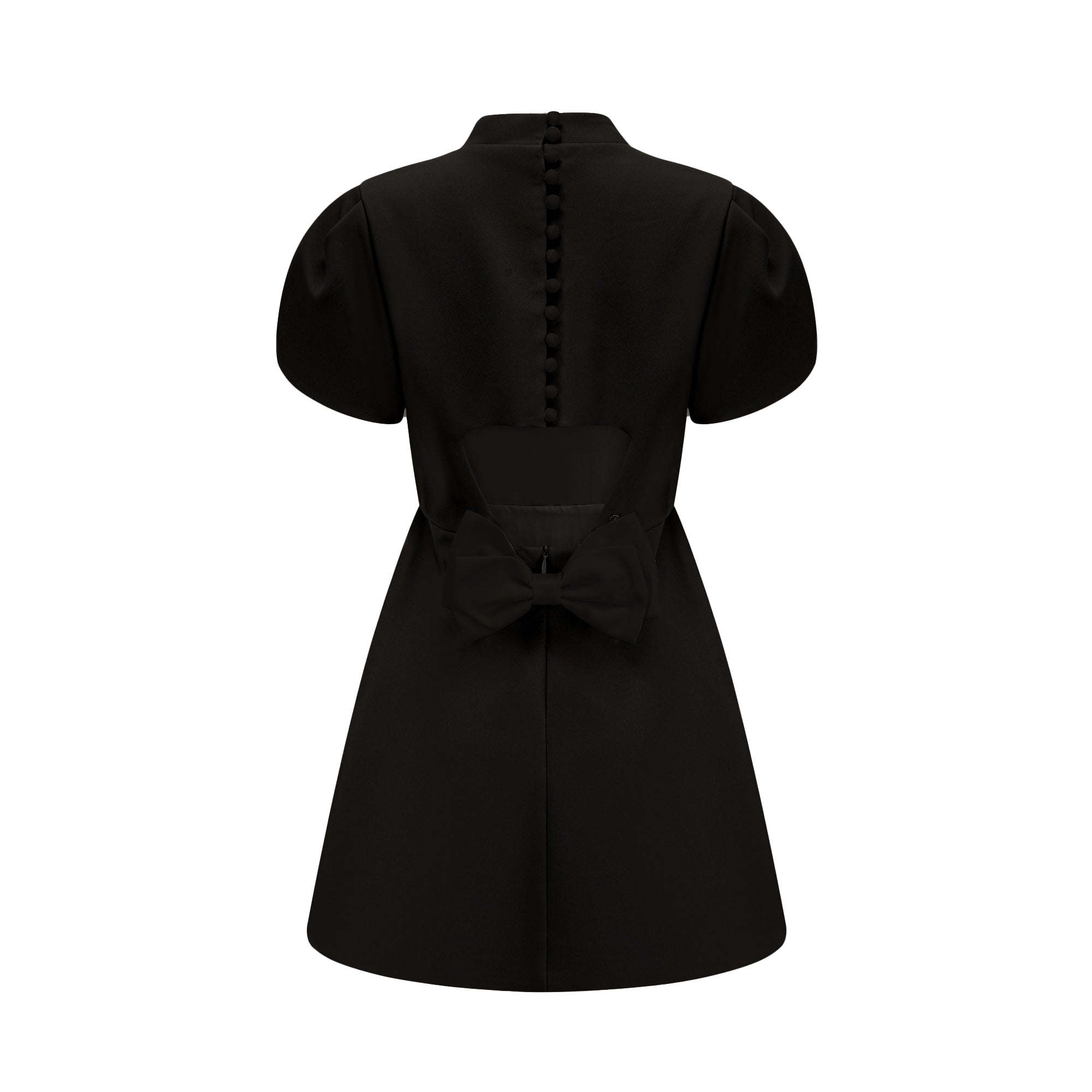 Anna Black Petal-Sleeve Cut-Out Bow Mini Dress