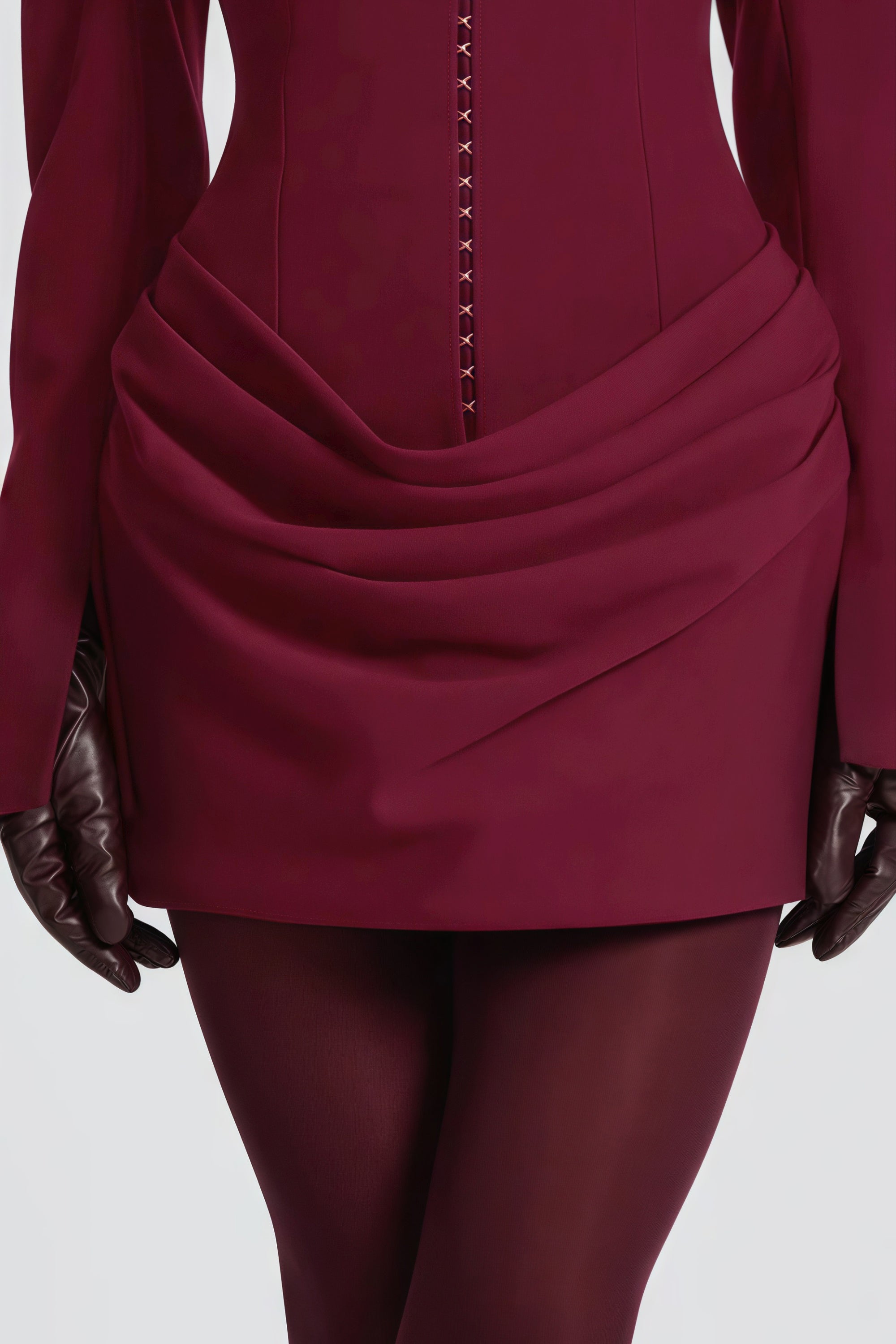 Rosette Burgundy Ruched Blazer Mini Dress