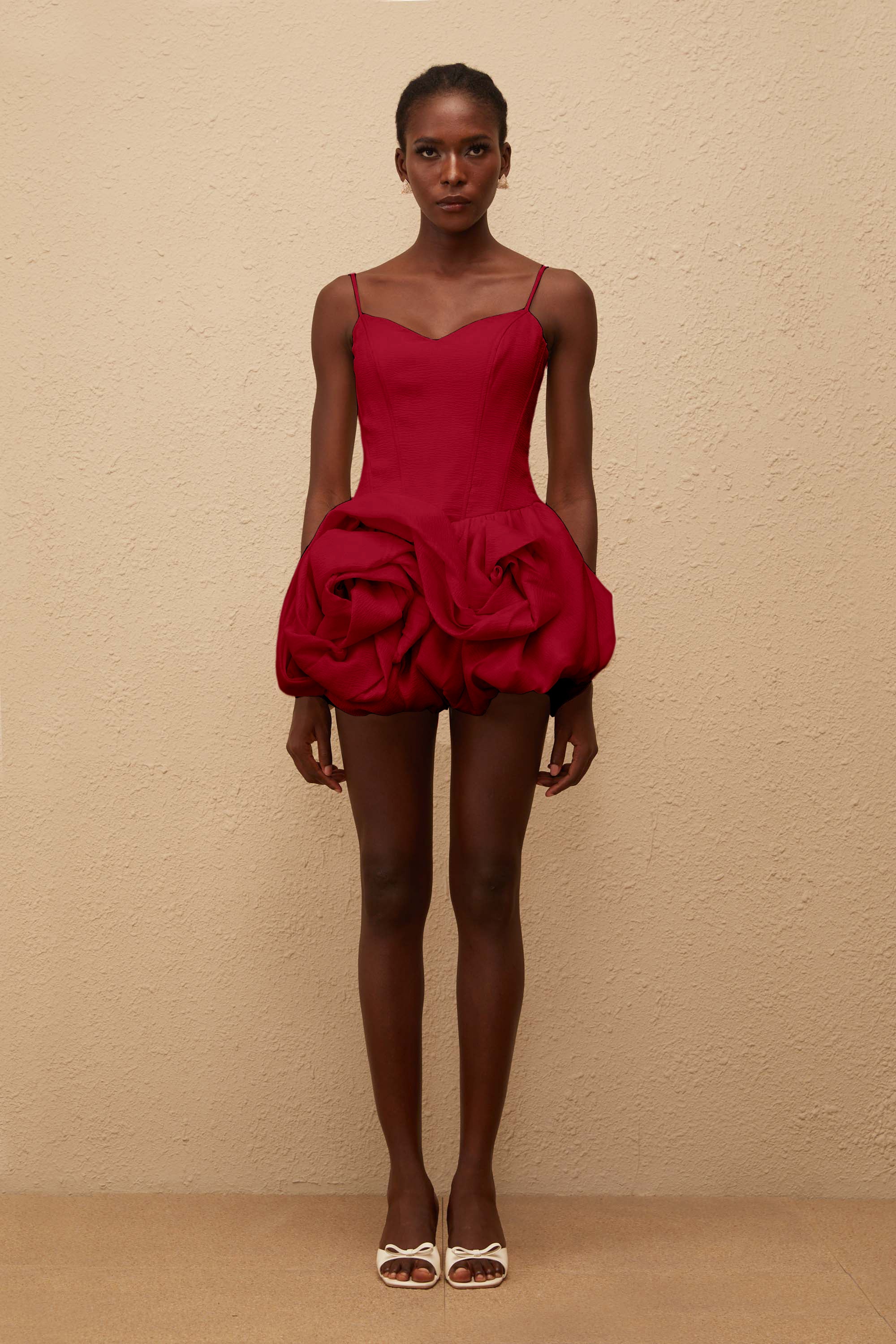 Melanie Red 3D Petal Bubble Mini Dress