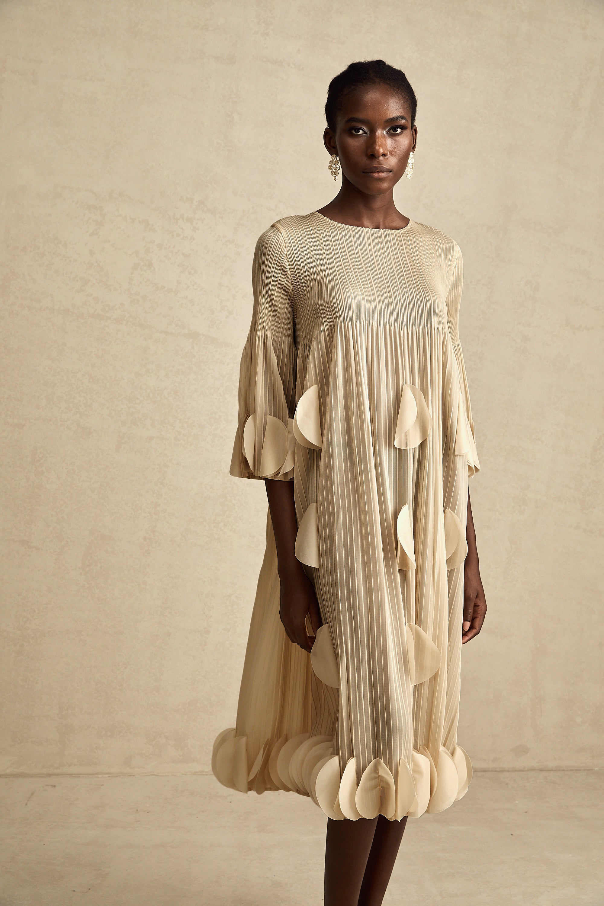 Alizée 3d-petal pleated midi dress (Final Sale-US Only)