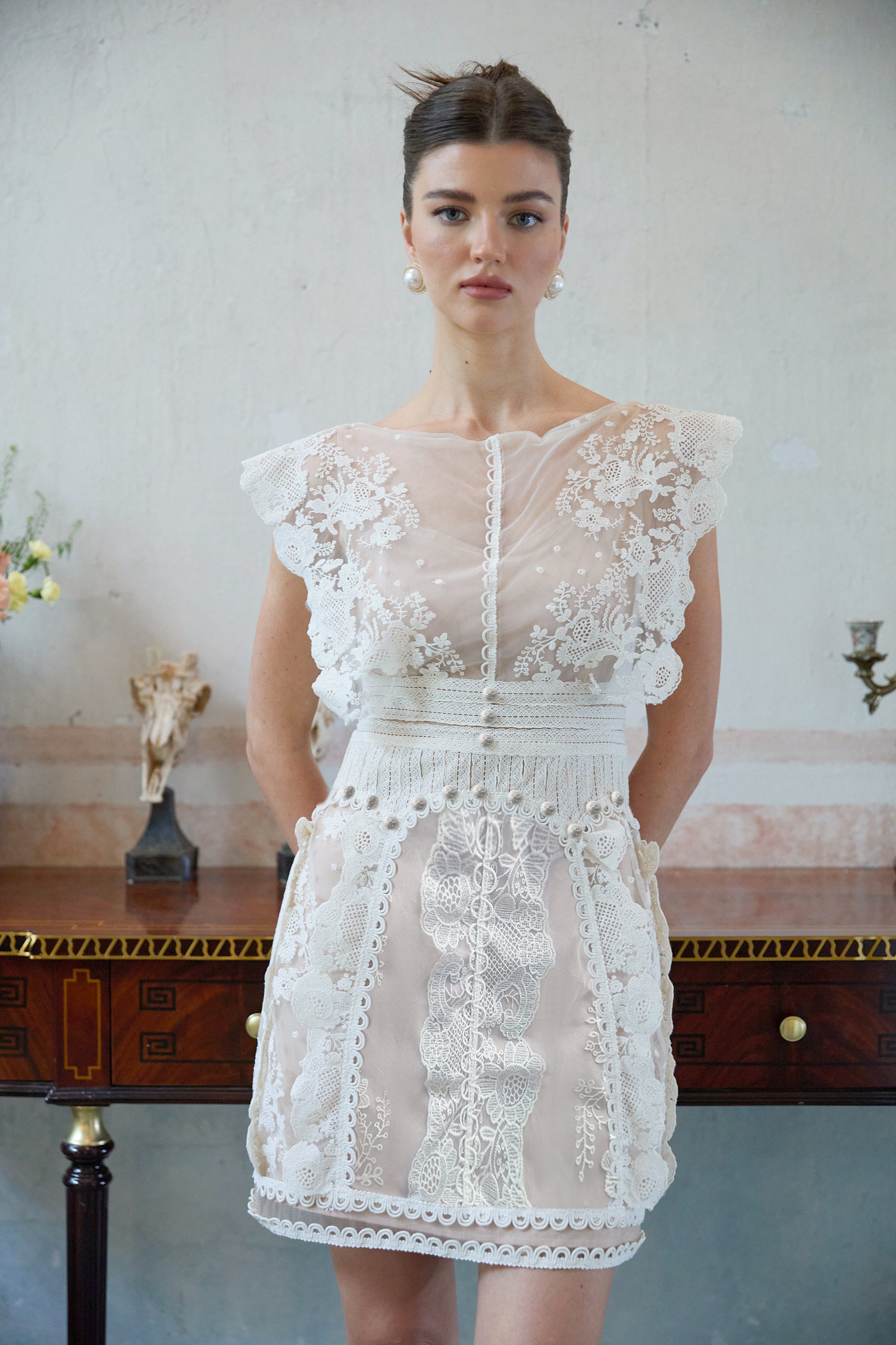 Maïa white floral-embroidered lace mini dress