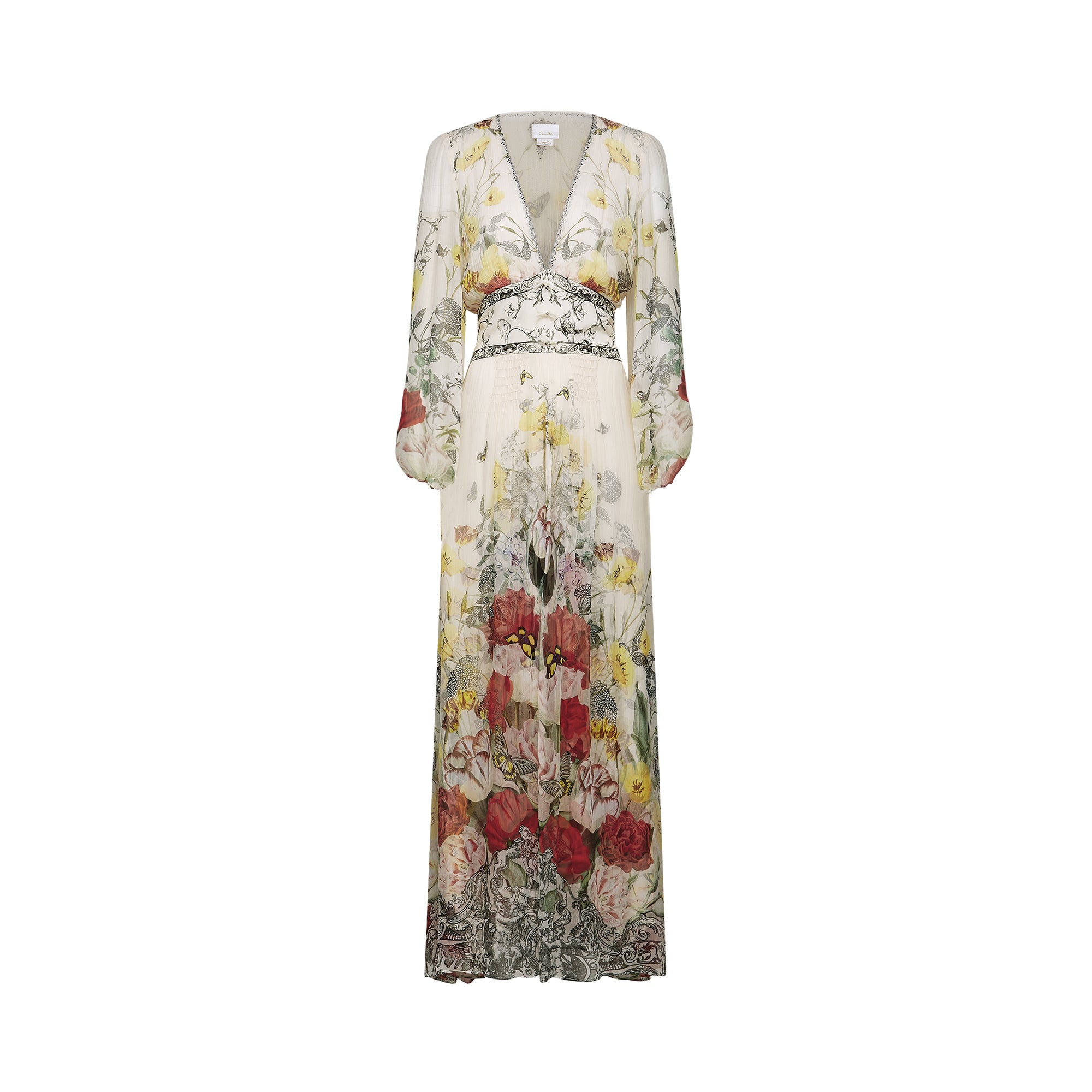 Cora elasticated-sleeve floral maxi dress