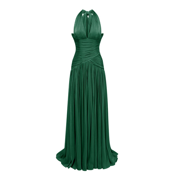Uranie Emerald Green Gathered Maxi Dress, L / Green
