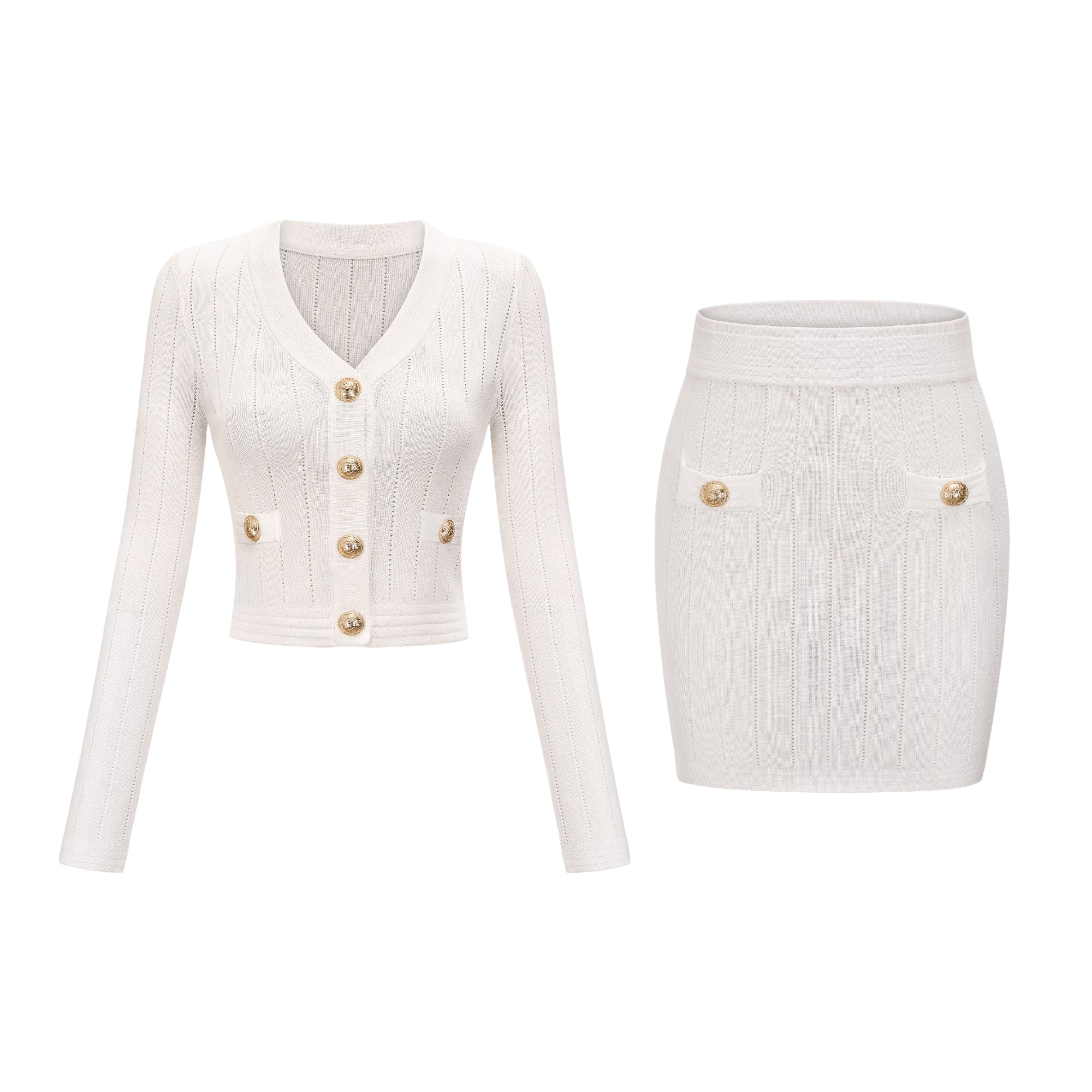 Button detailing knitted top & skirt matching set