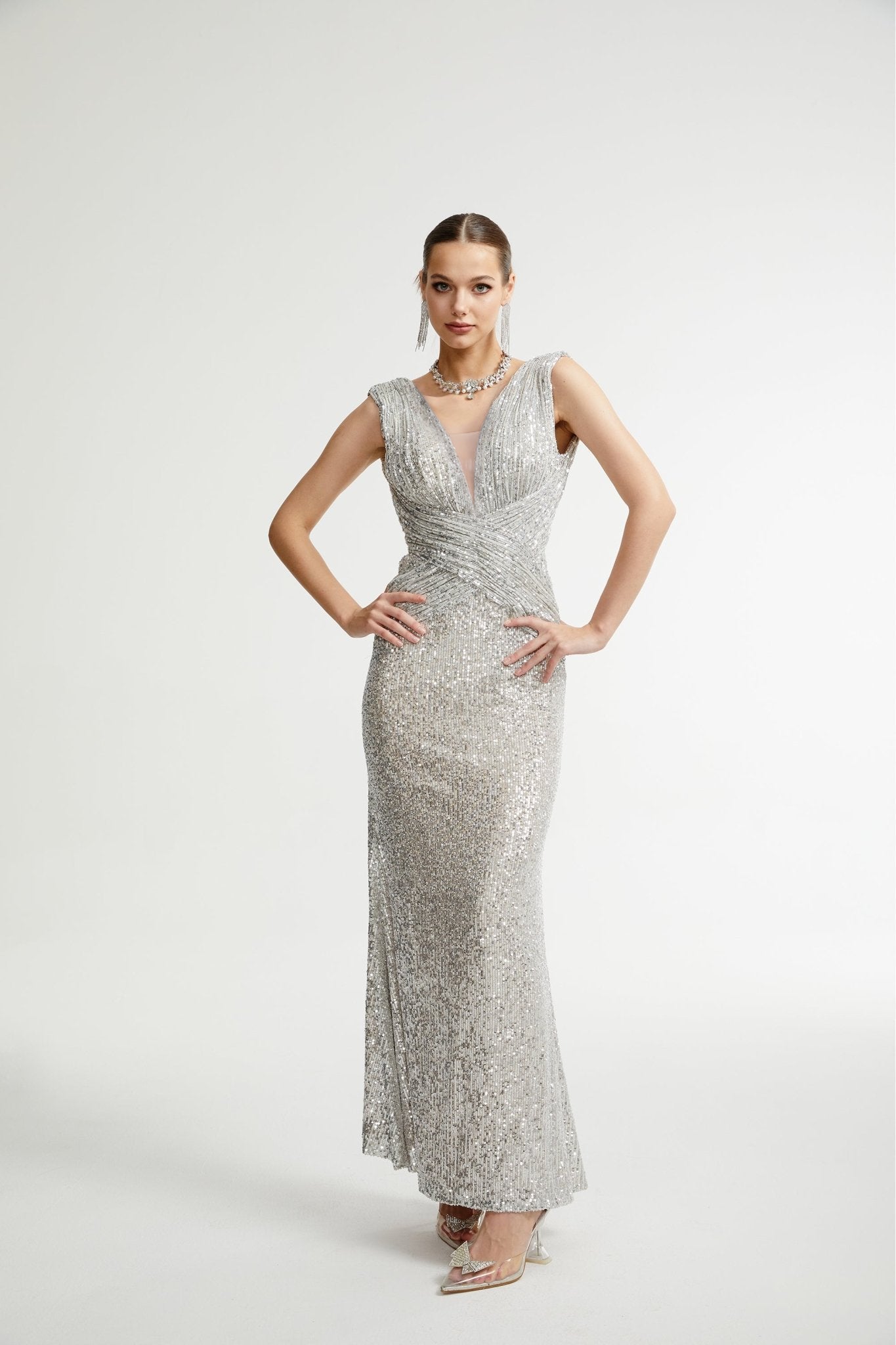 Caelia silver embellished maxi dress (US Only)