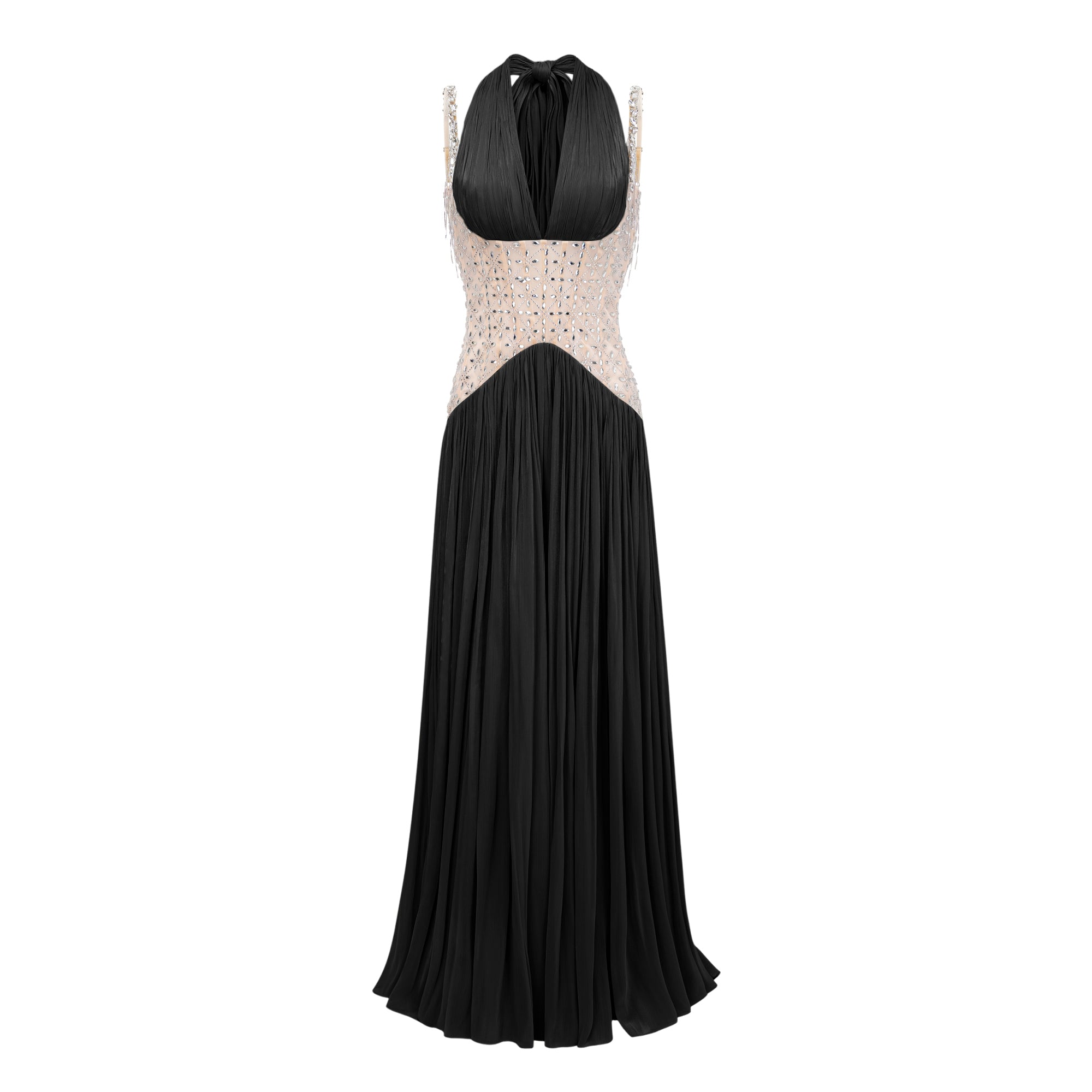 Gwenaëlle Black Rhinestone Panel Maxi Dress