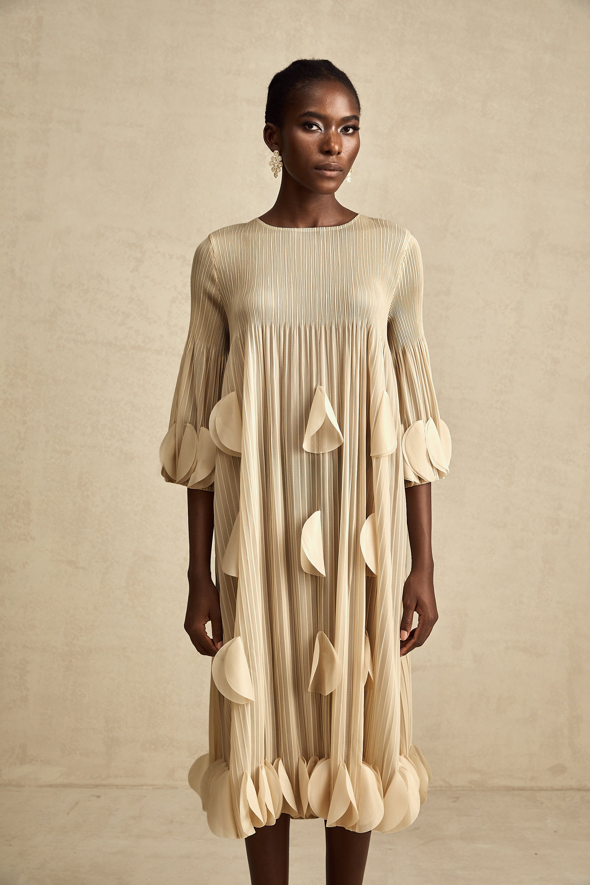 Alizée 3d-petal pleated midi dress (Final Sale-US Only)