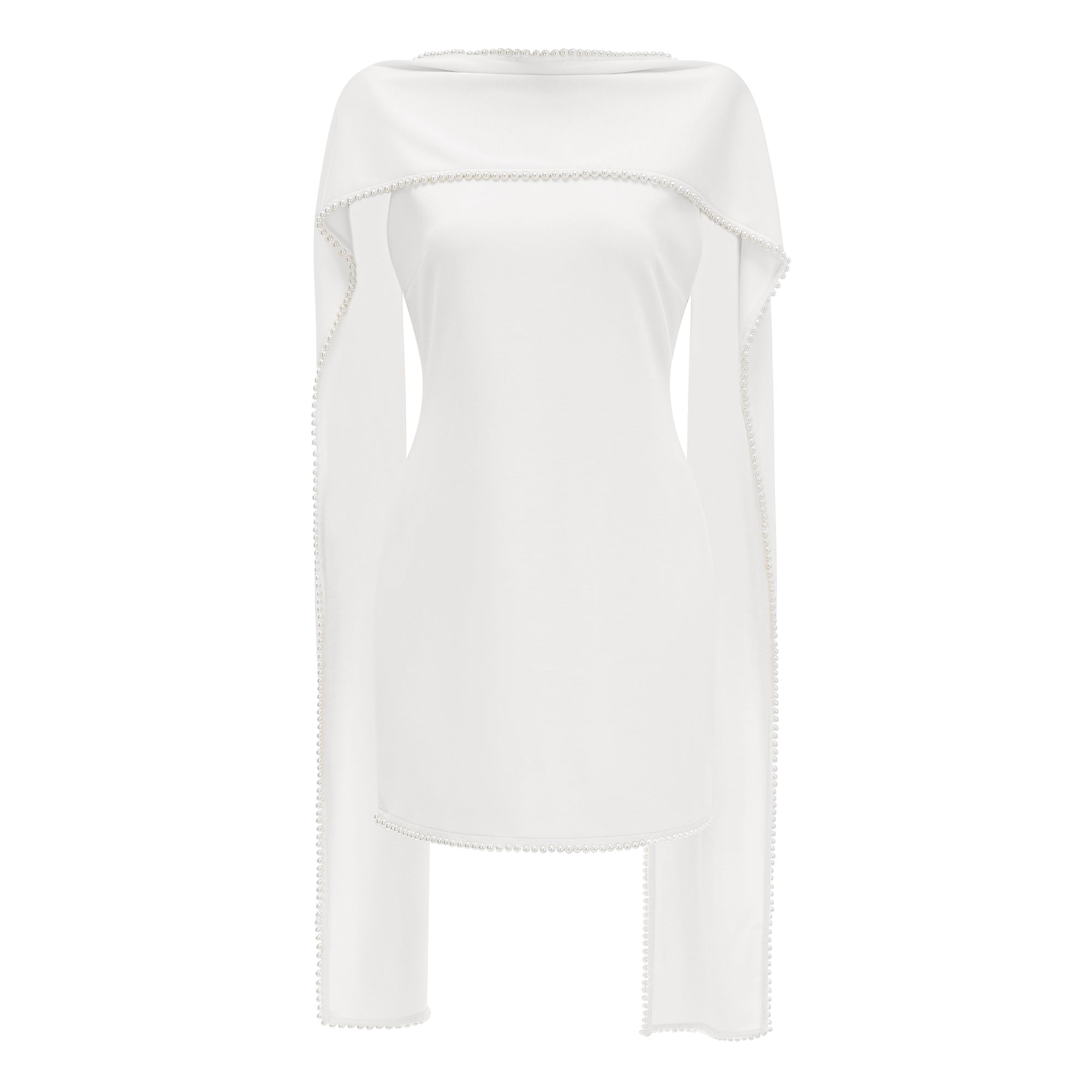 Piroska Weißes ärmelloses Minikleid mit Perlenbesatz