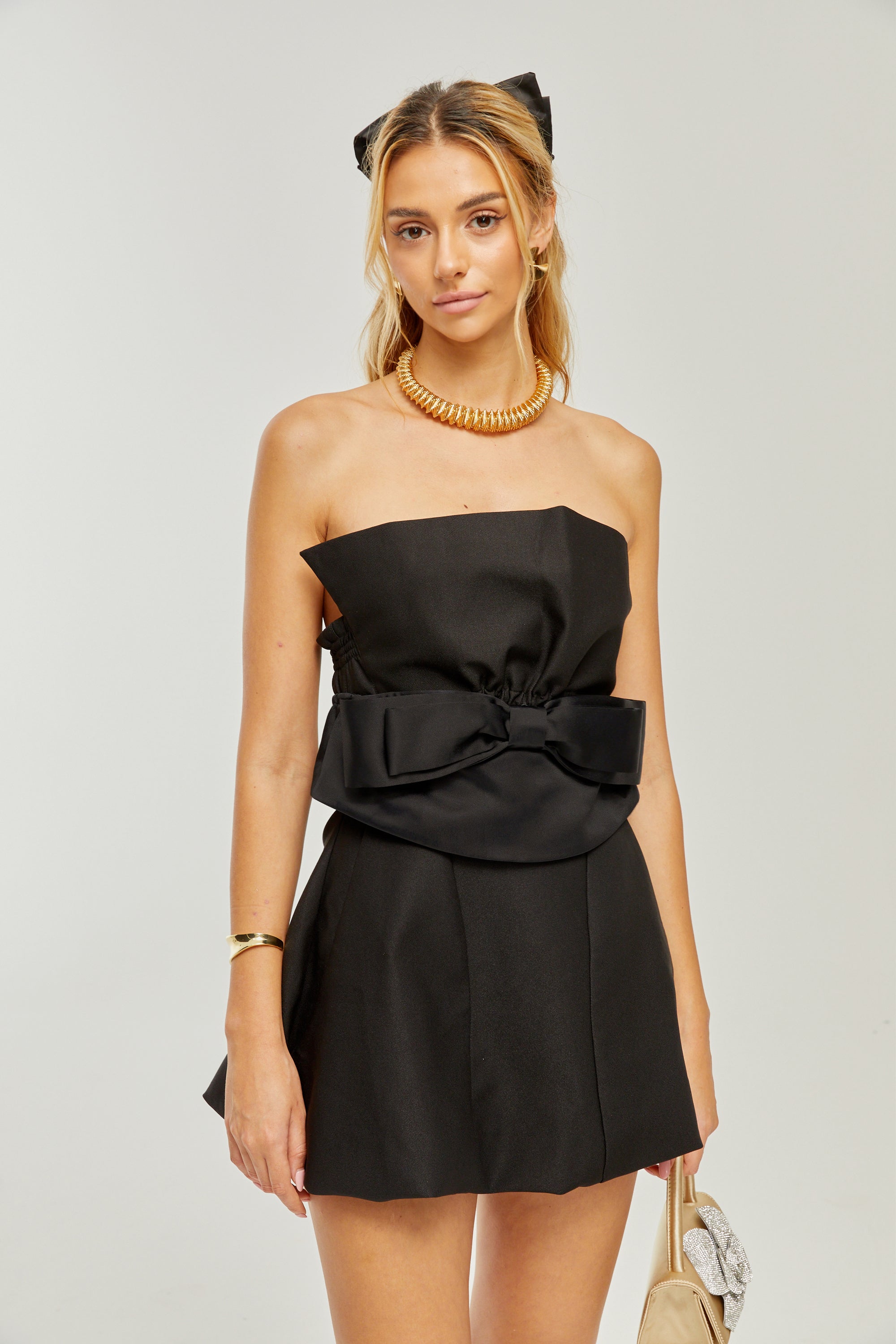 Caribe bowknot off-shoulder mini dress