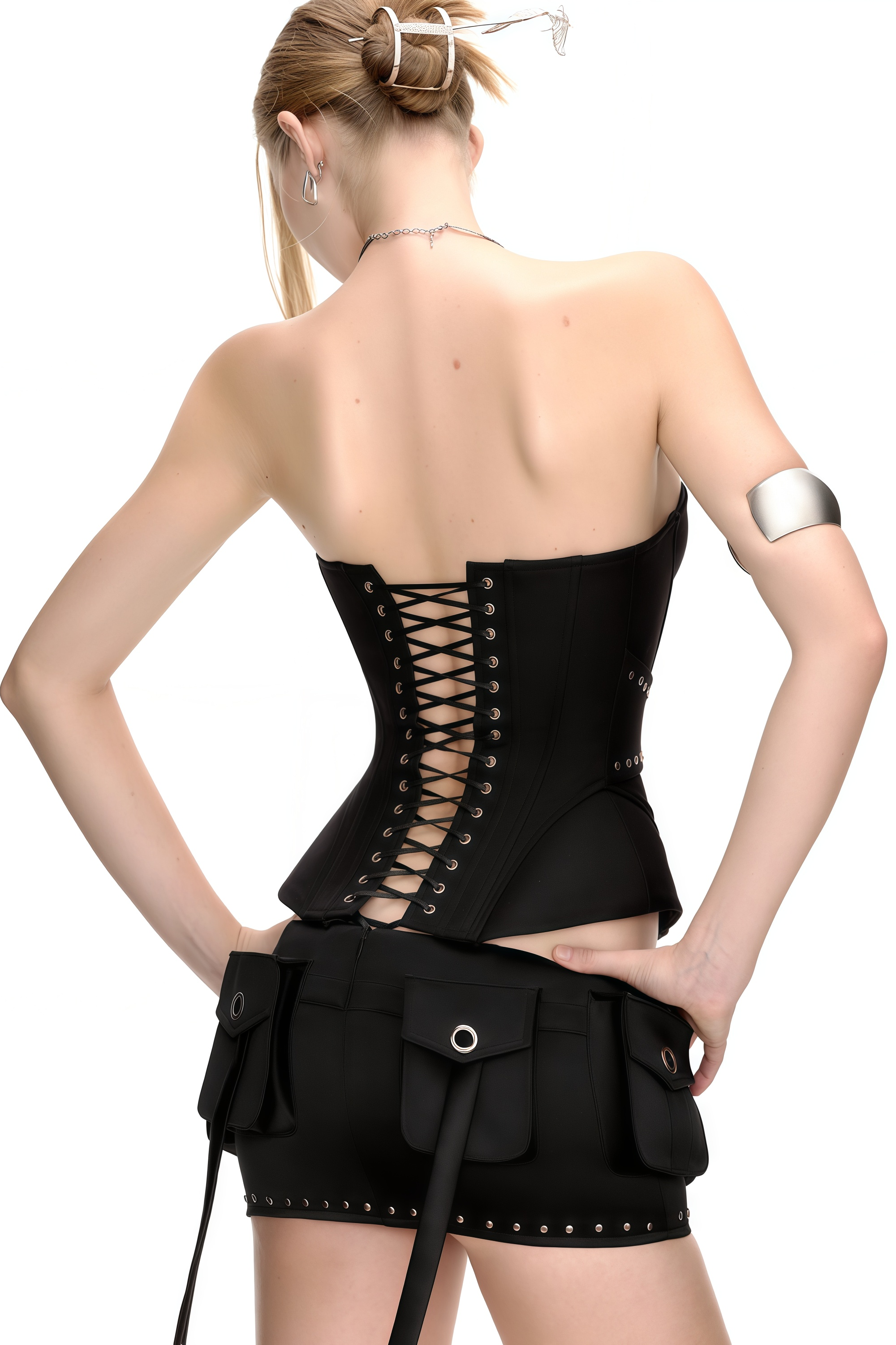 Tiril Black Studded Belted Corset Top