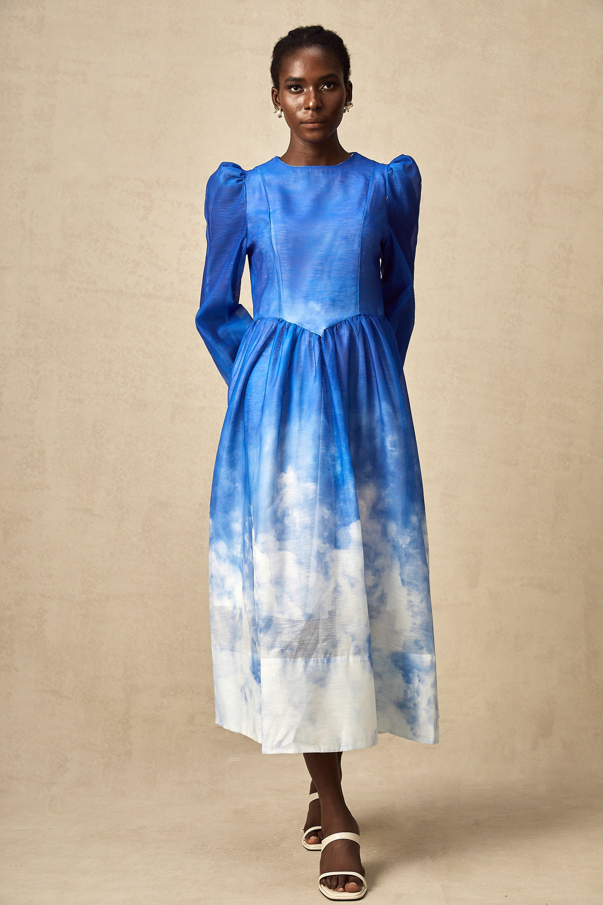 Adonia blue gradient pleated midi dress