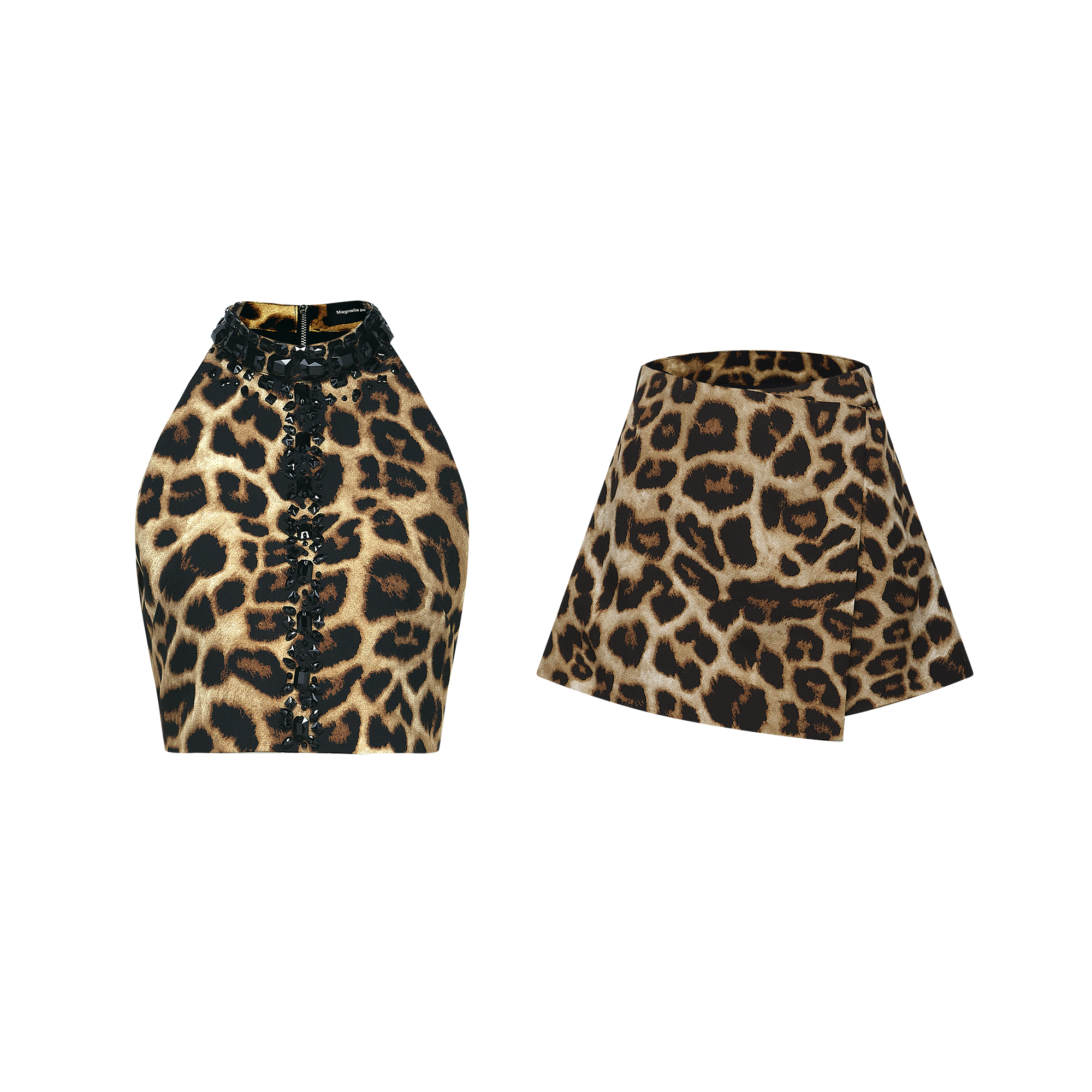 Noémie leopard-print top & skirt matching set