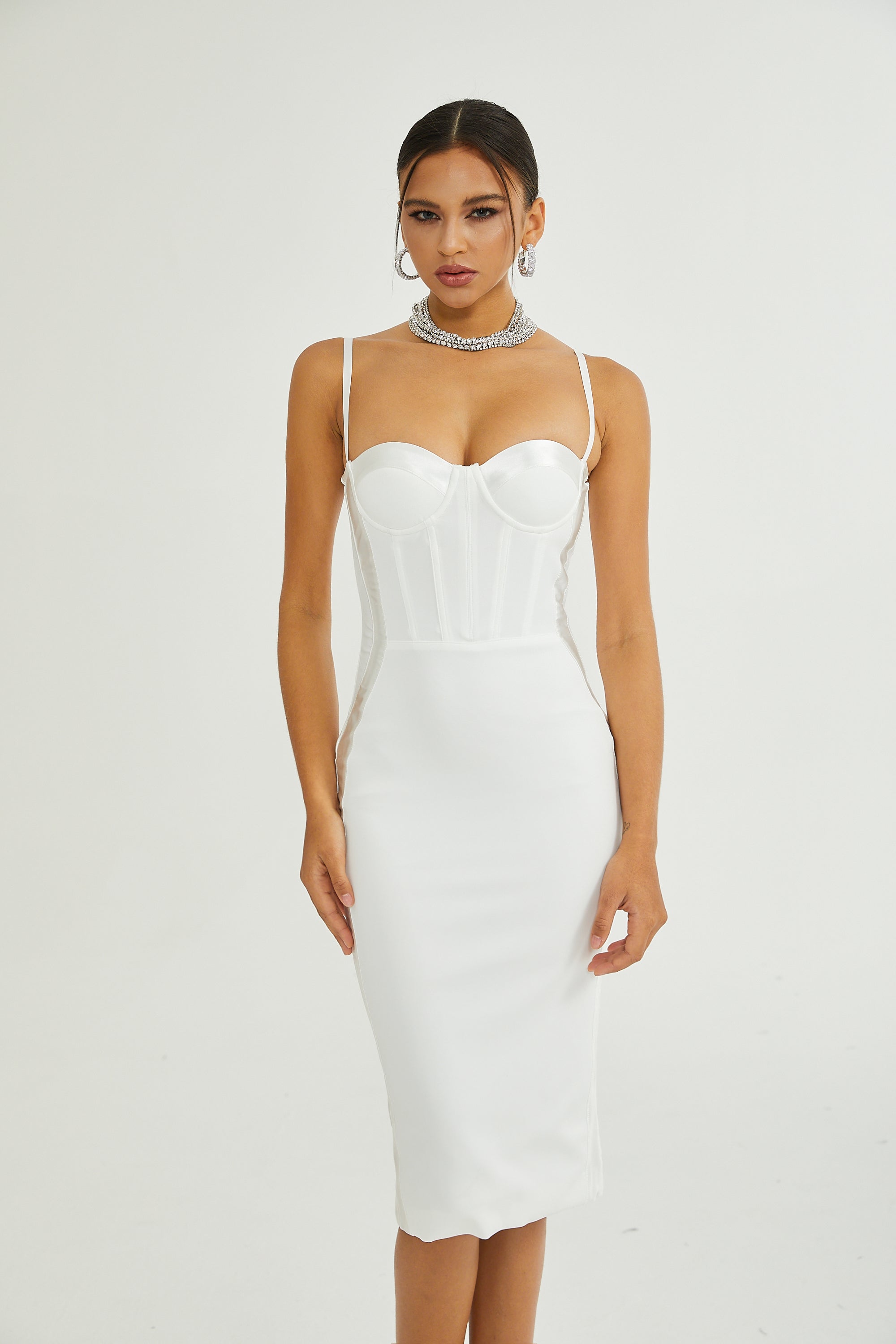 Muriel white bustier midi dress