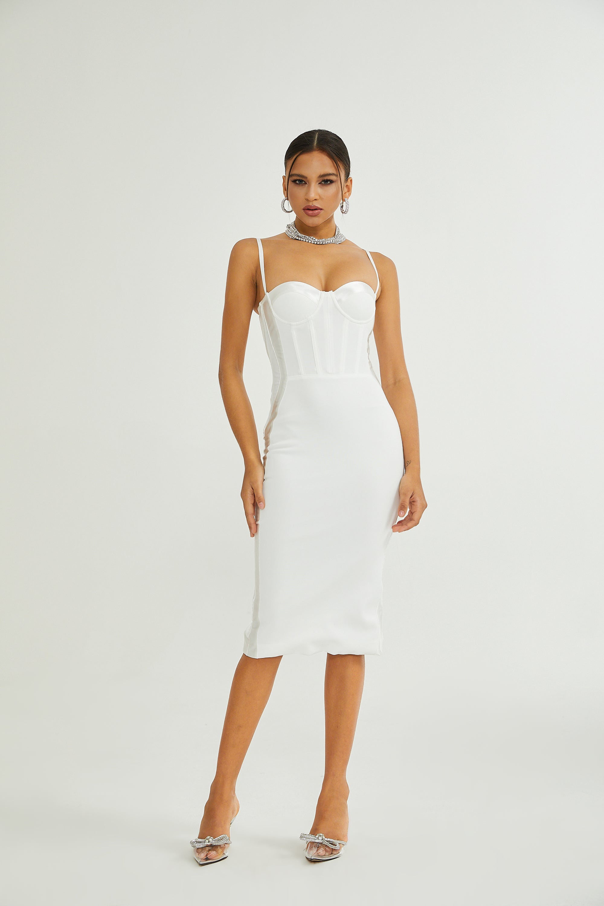 Muriel white bustier midi dress