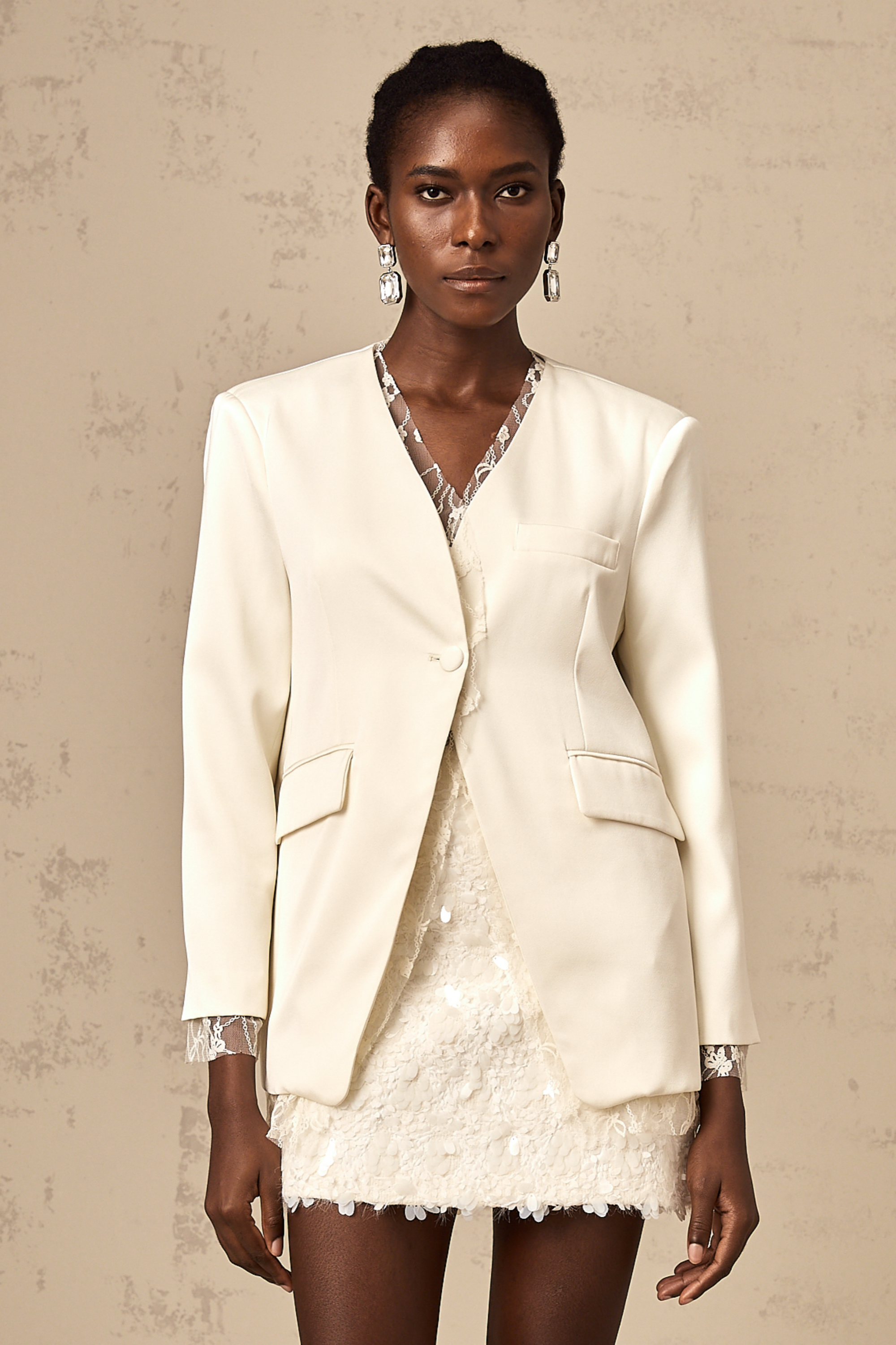 Ludovica white lace-trimmed panelled leather blazer