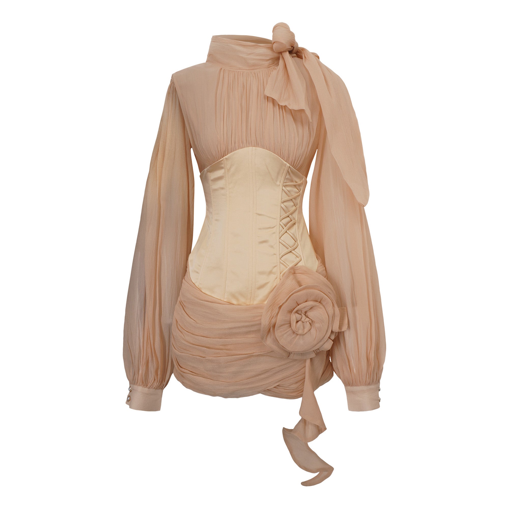 فستان قصير من Téa مزين بالزهور مع خصر مشدود 