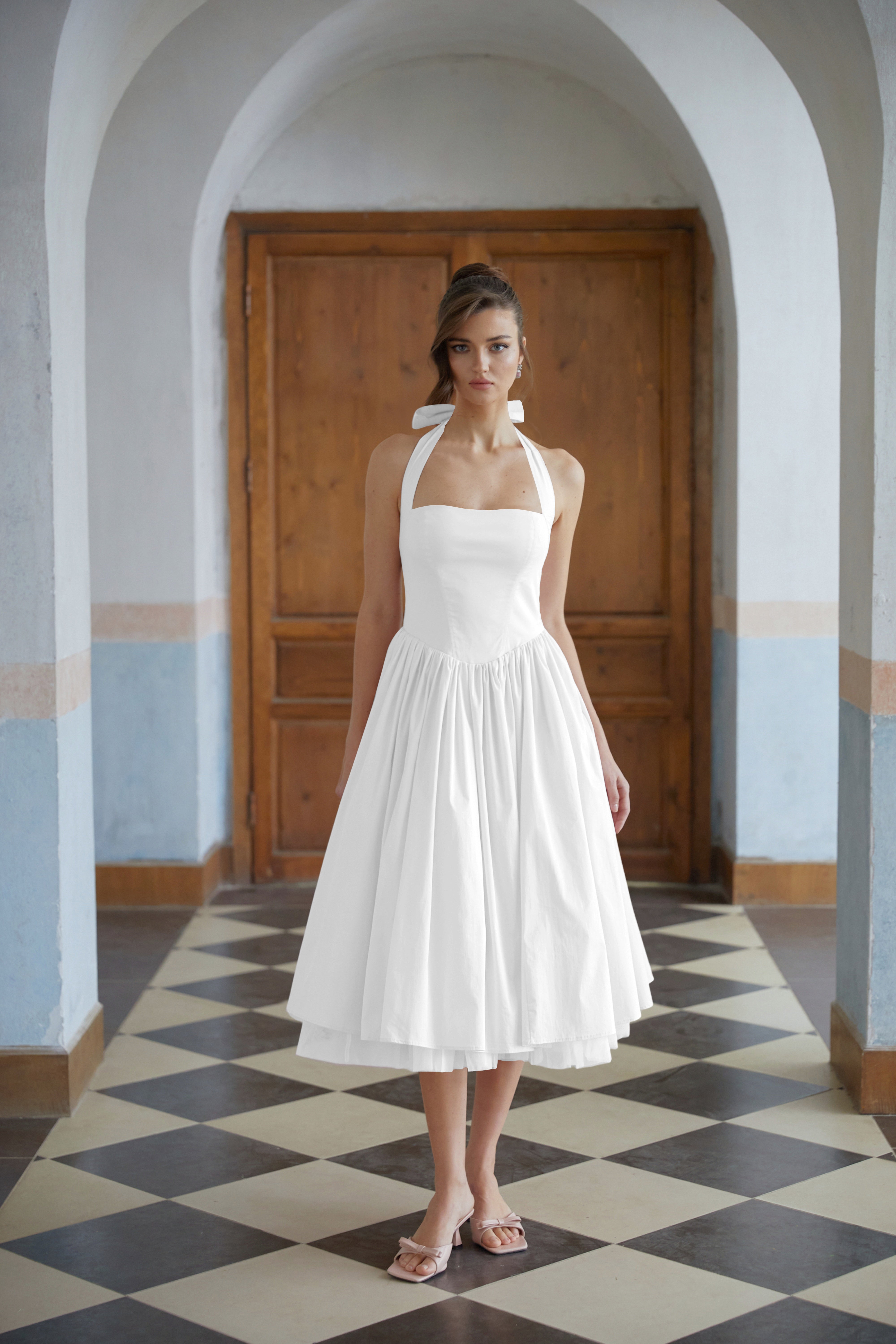 Eponine White Layered Flared Hem Midi Dress