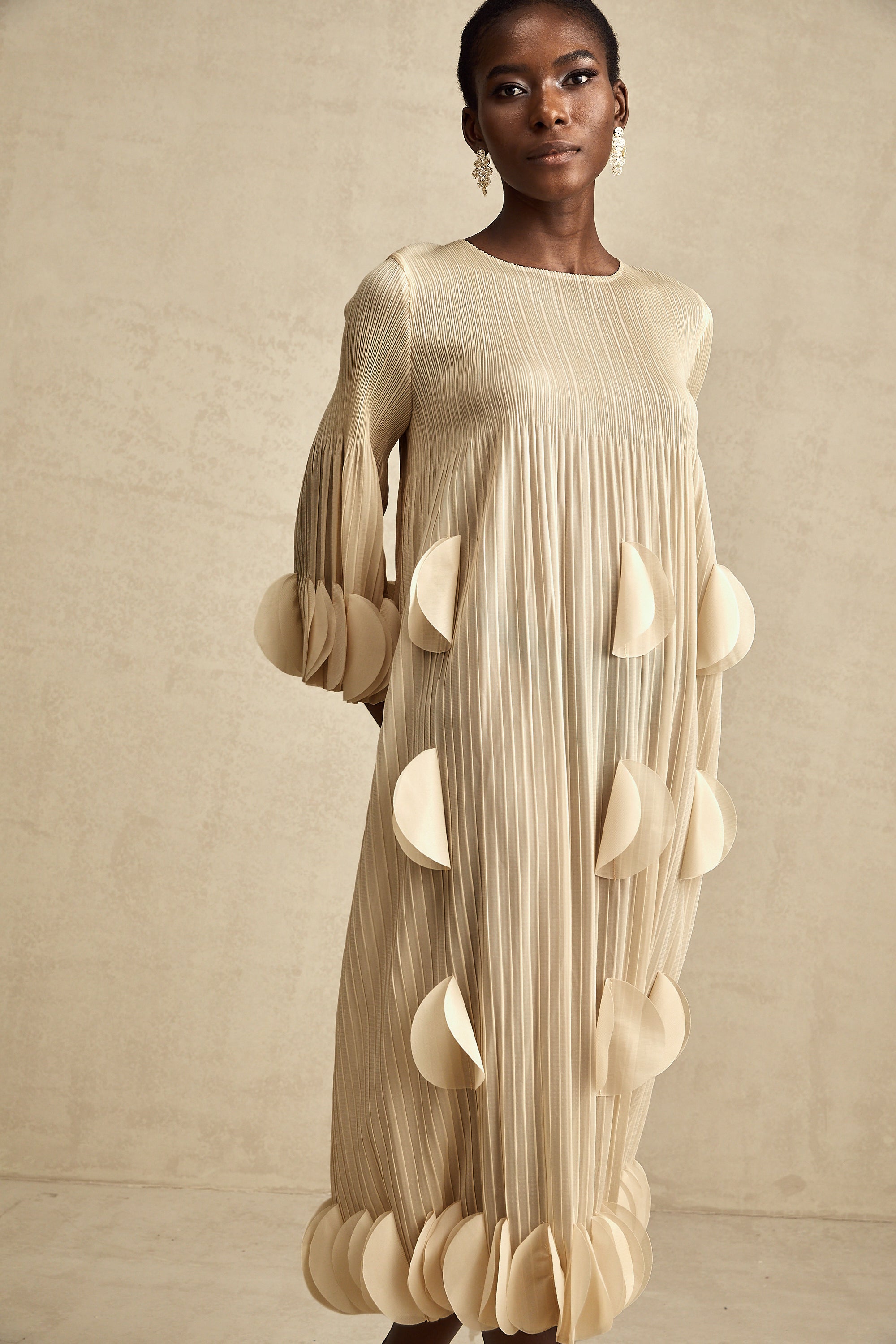 Alizée 3d-petal pleated midi dress (Final Sale-US Only)