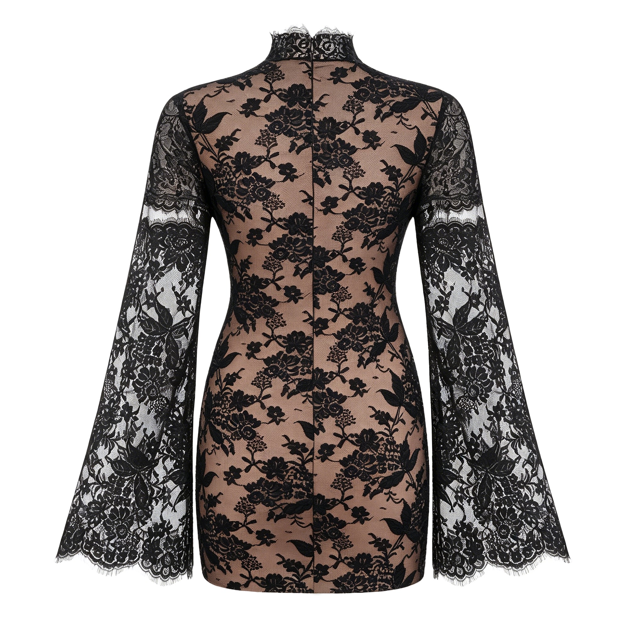 Bulelwa Black Semi-Sheer Floral Lace Mini Dress