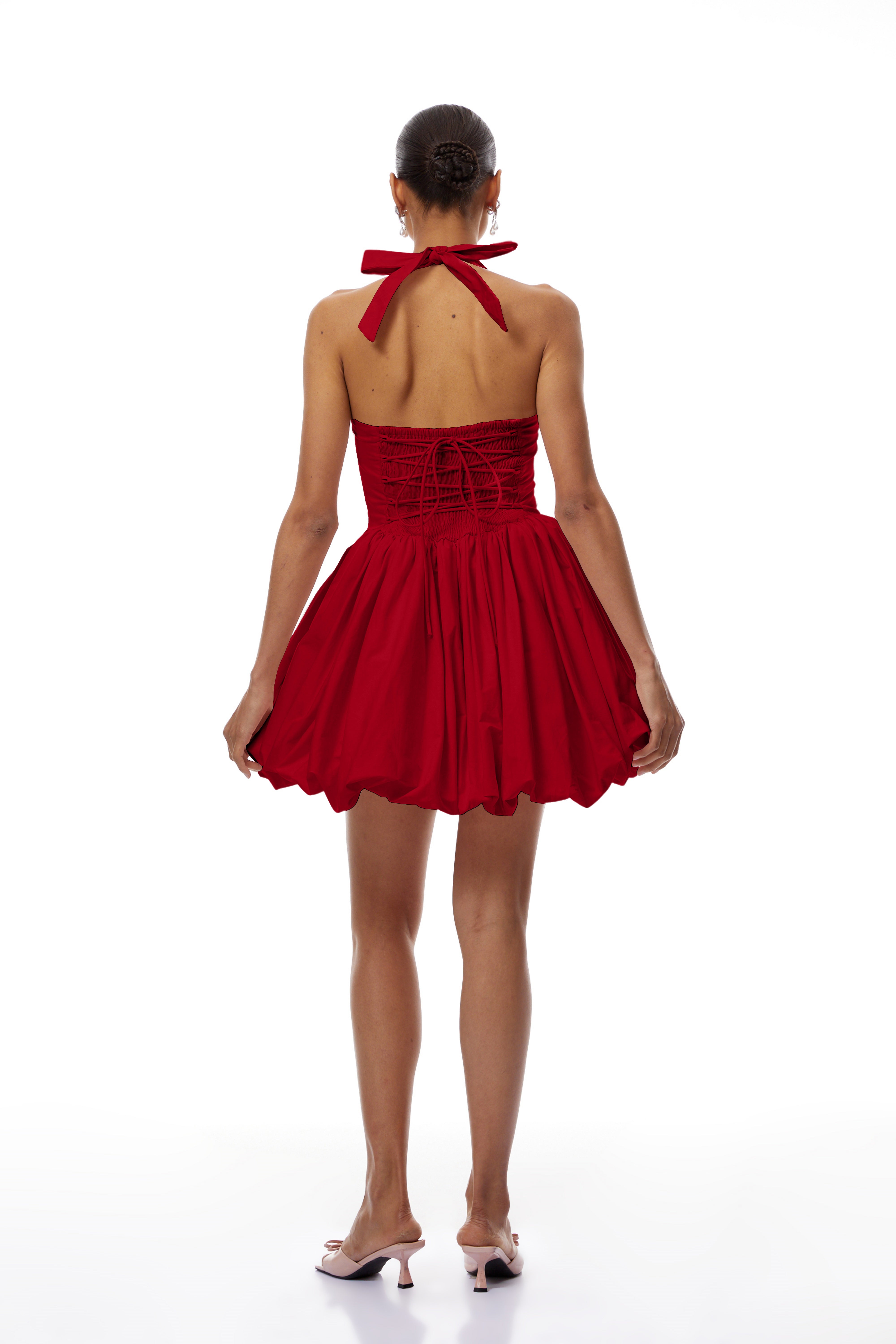 Anaelle Rot gerafftes Minikleid mit Puffärmeln