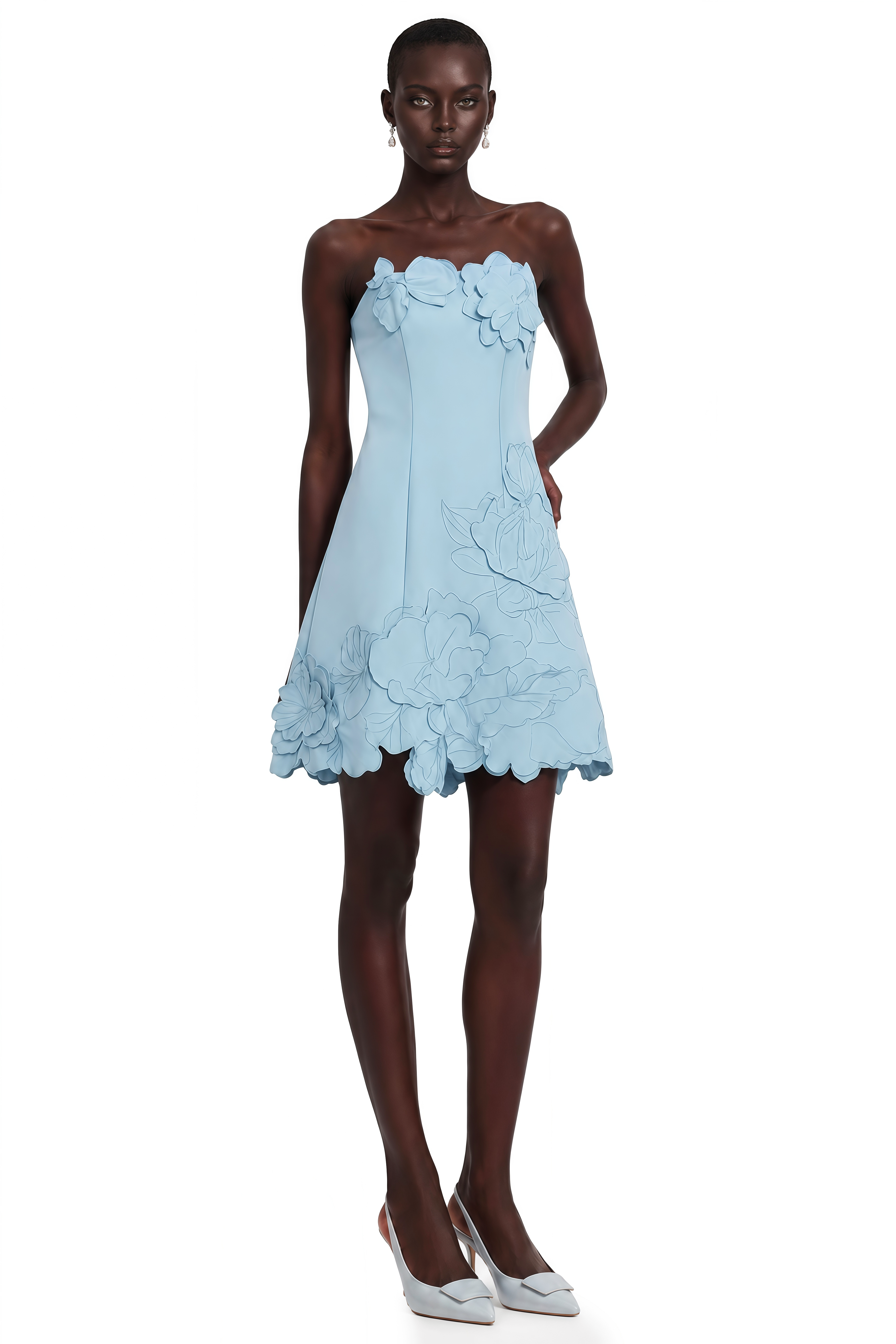 Inga Blue Strapless Floral Embroidered Mini Dress