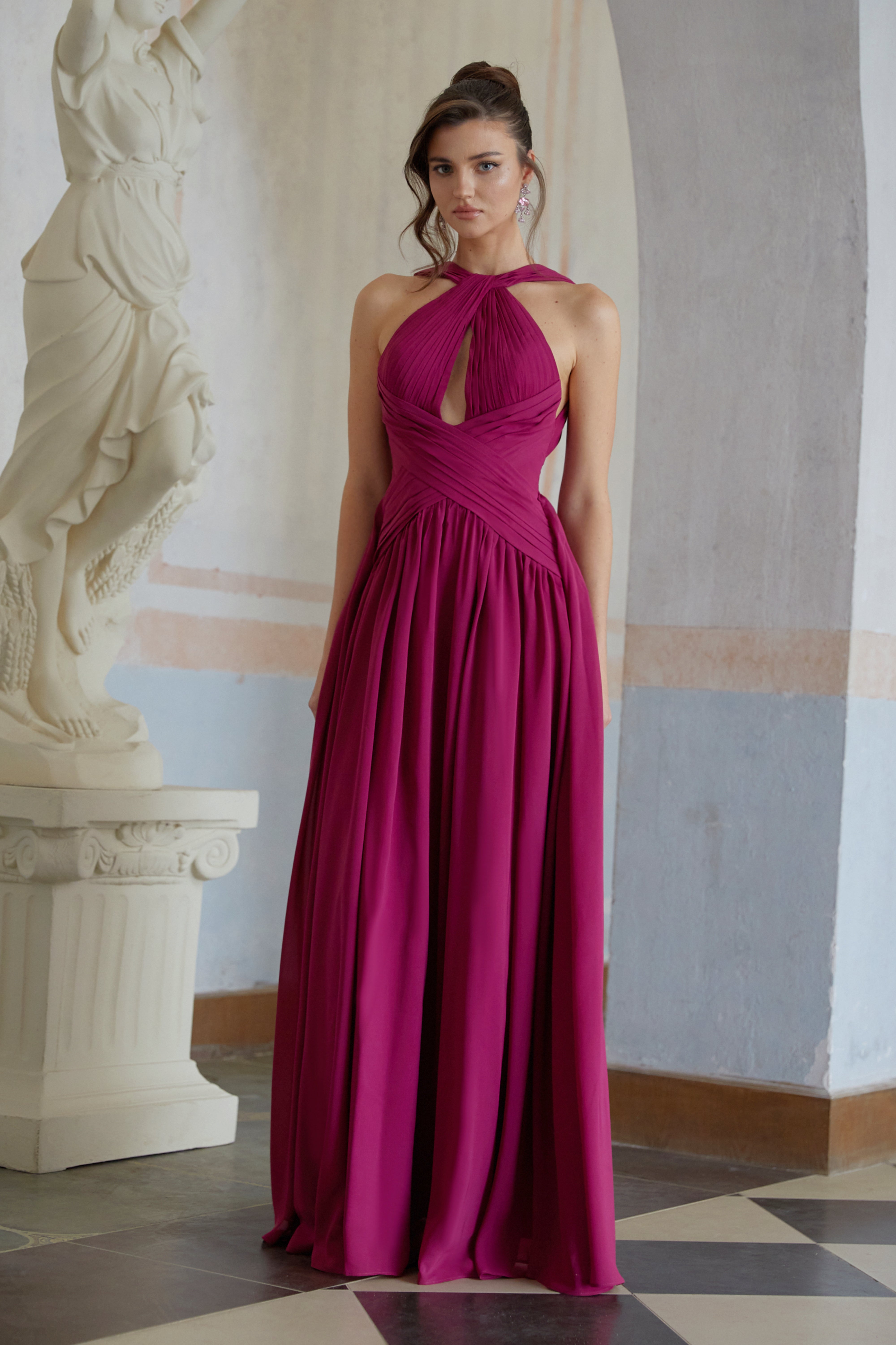 Ioana Purple Cross-Over Pleated Maxi Dress