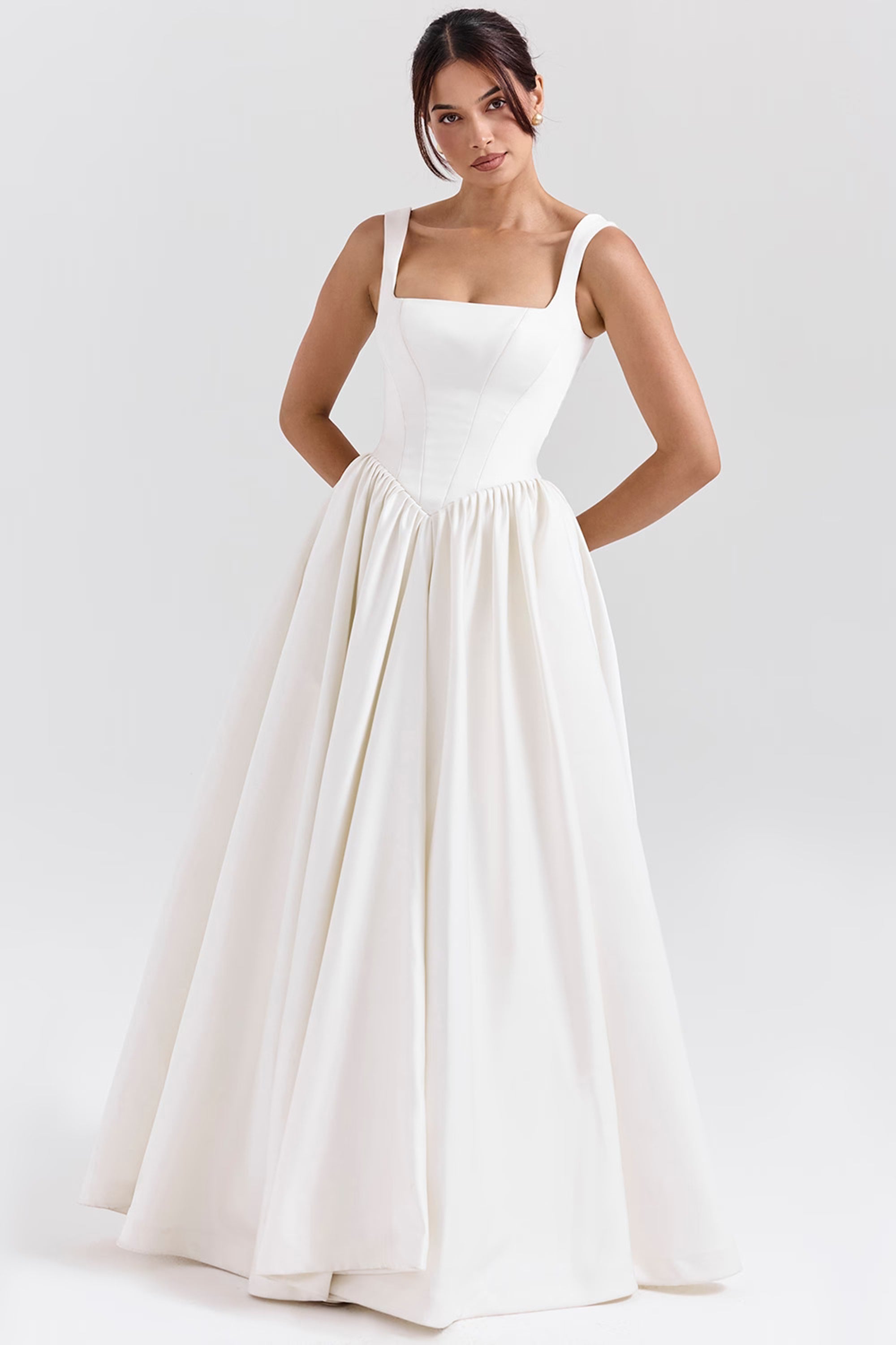 Sadie white satin corset maxi dress