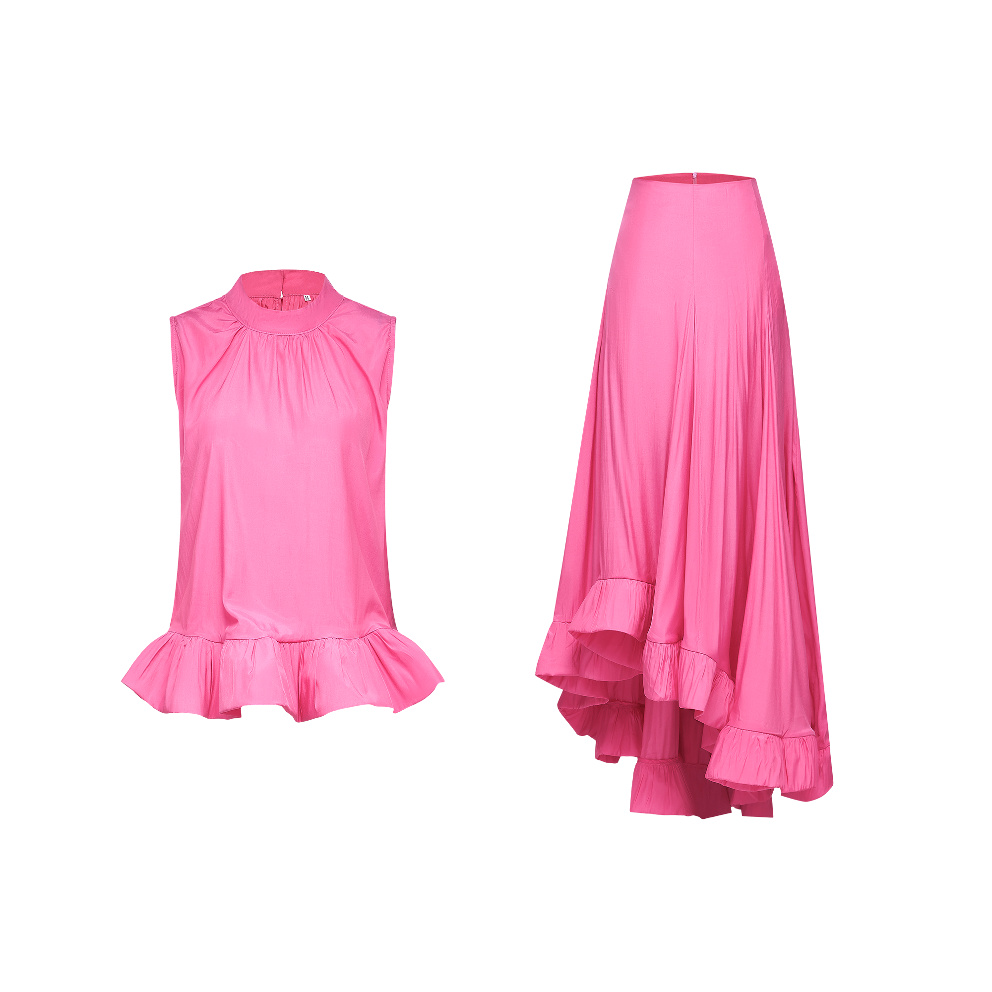 Mathilde pink ruffled top & skirt matching set