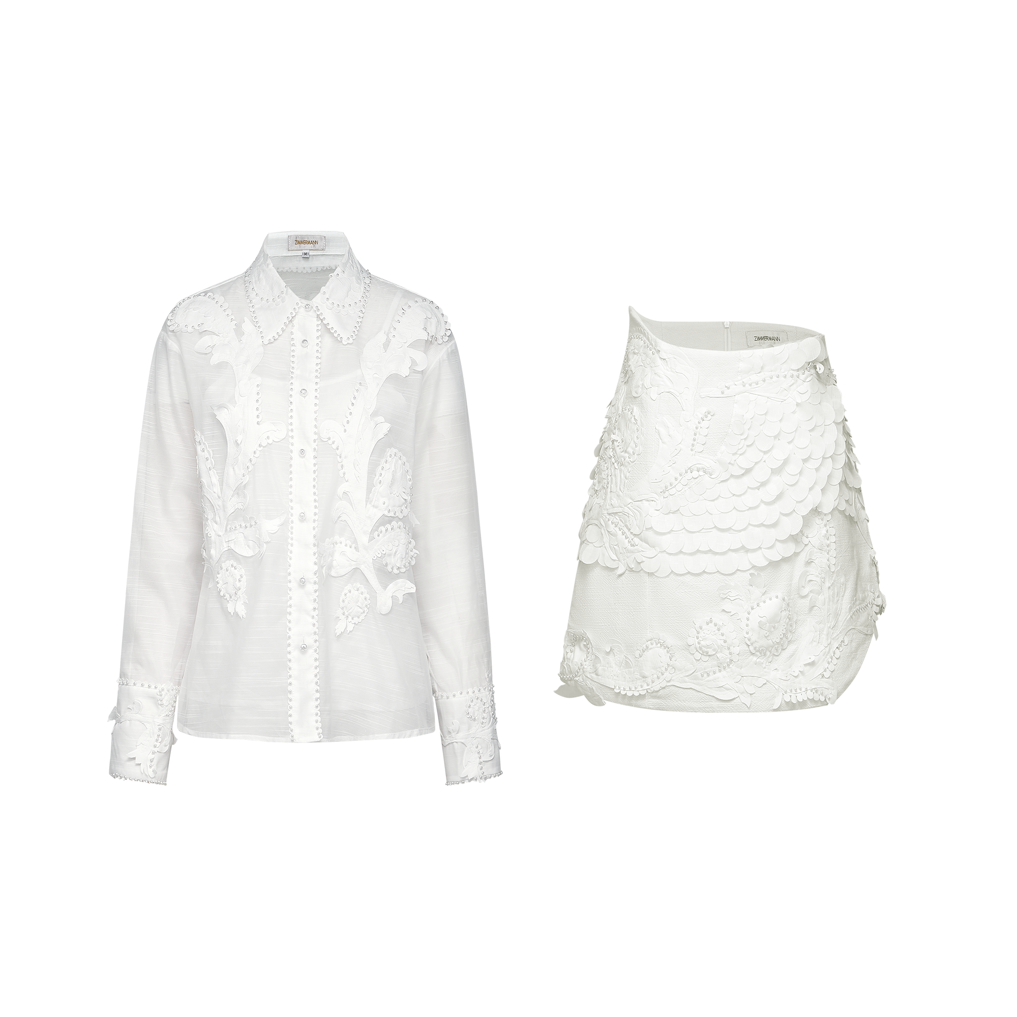 Isabeau lace embroidered shirt & skirt matching set