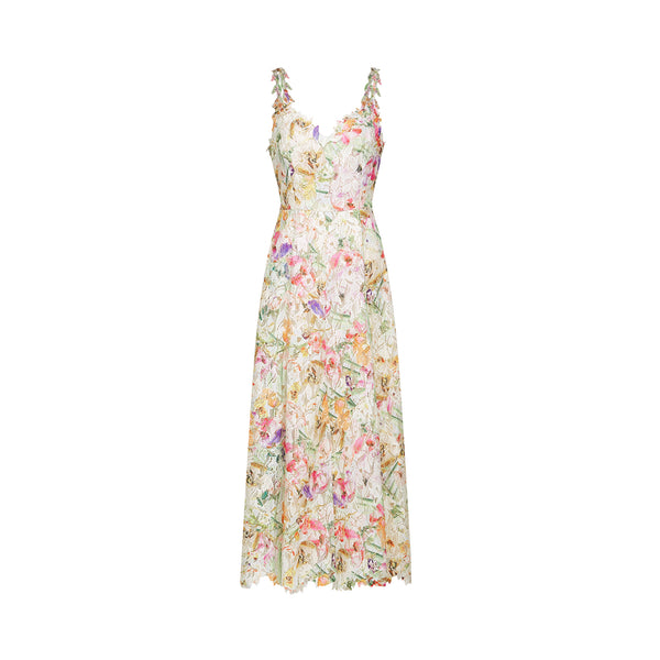 Enora Lace Floral Embroidered Midi Dress, XL / White