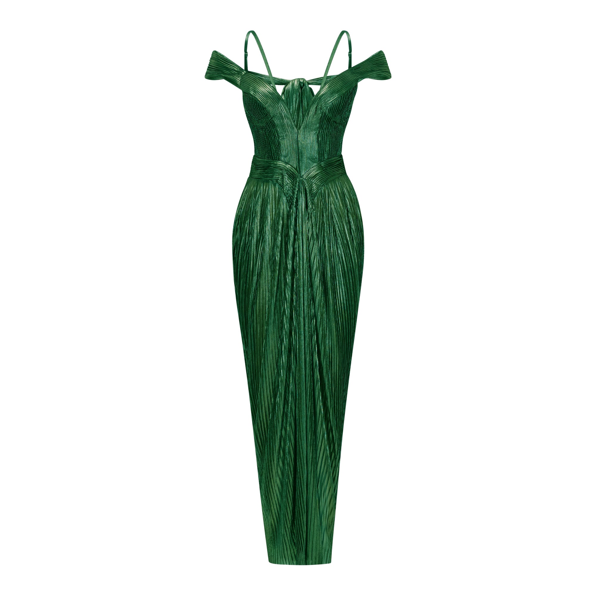 Marise Green Draped Satin Maxi Dress