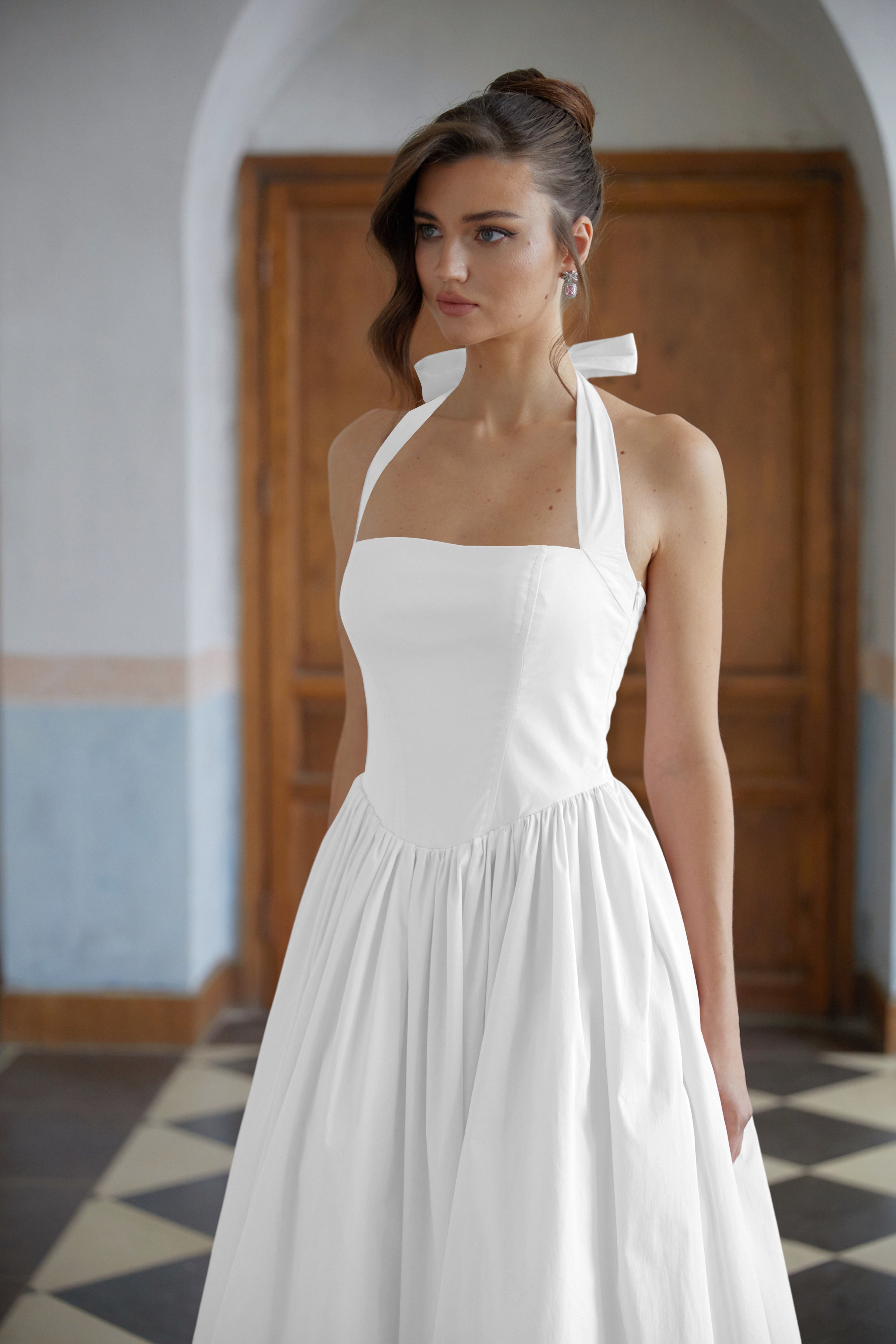 Eponine White Layered Flared Hem Midi Dress