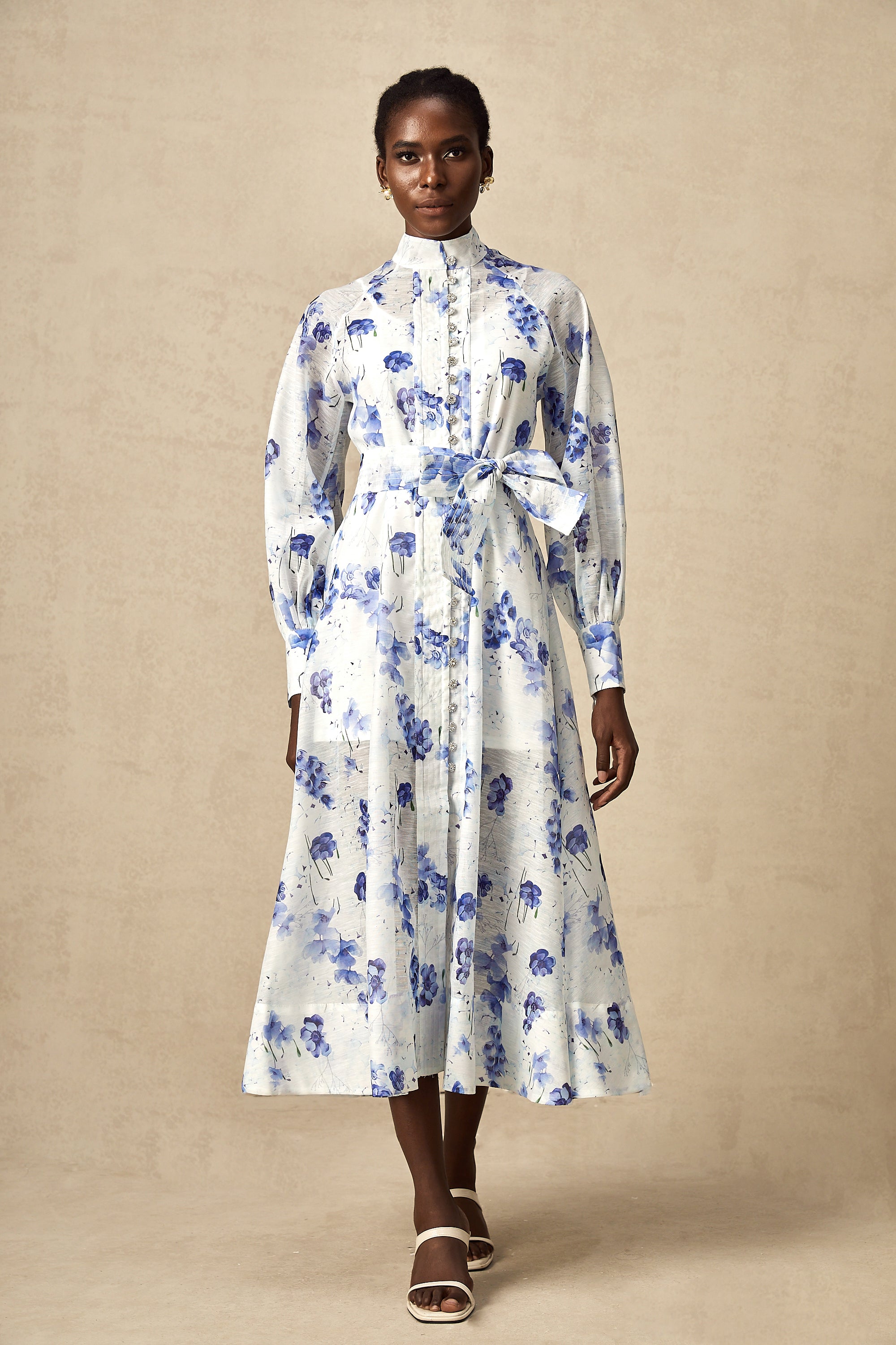 Florence crystal floral belted midi dress