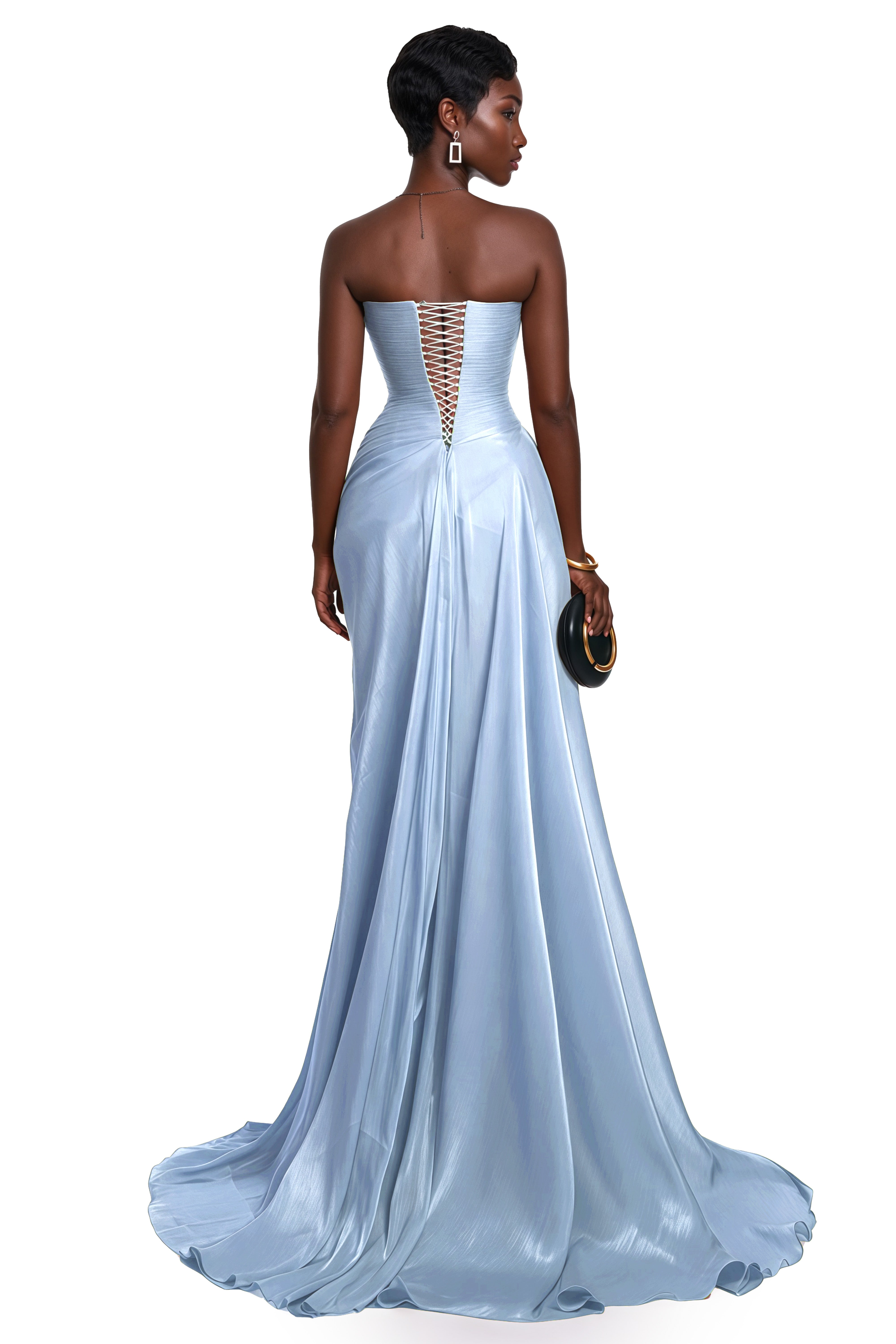 Querubina Blue Asymmetrical Ruched Maxi Dress (Final Sale-US Only)