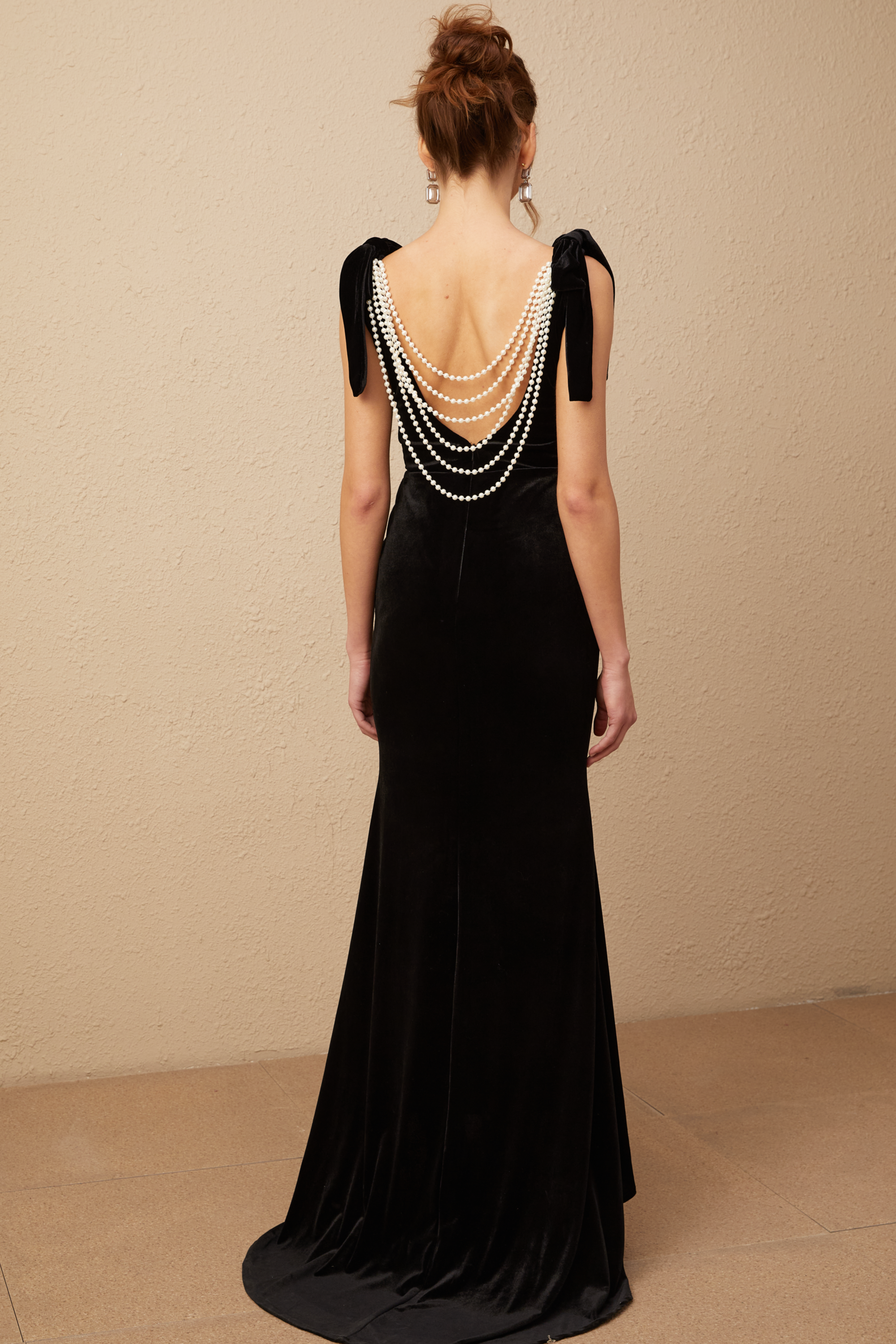 Audrey embellished velvet open-back maxi dress