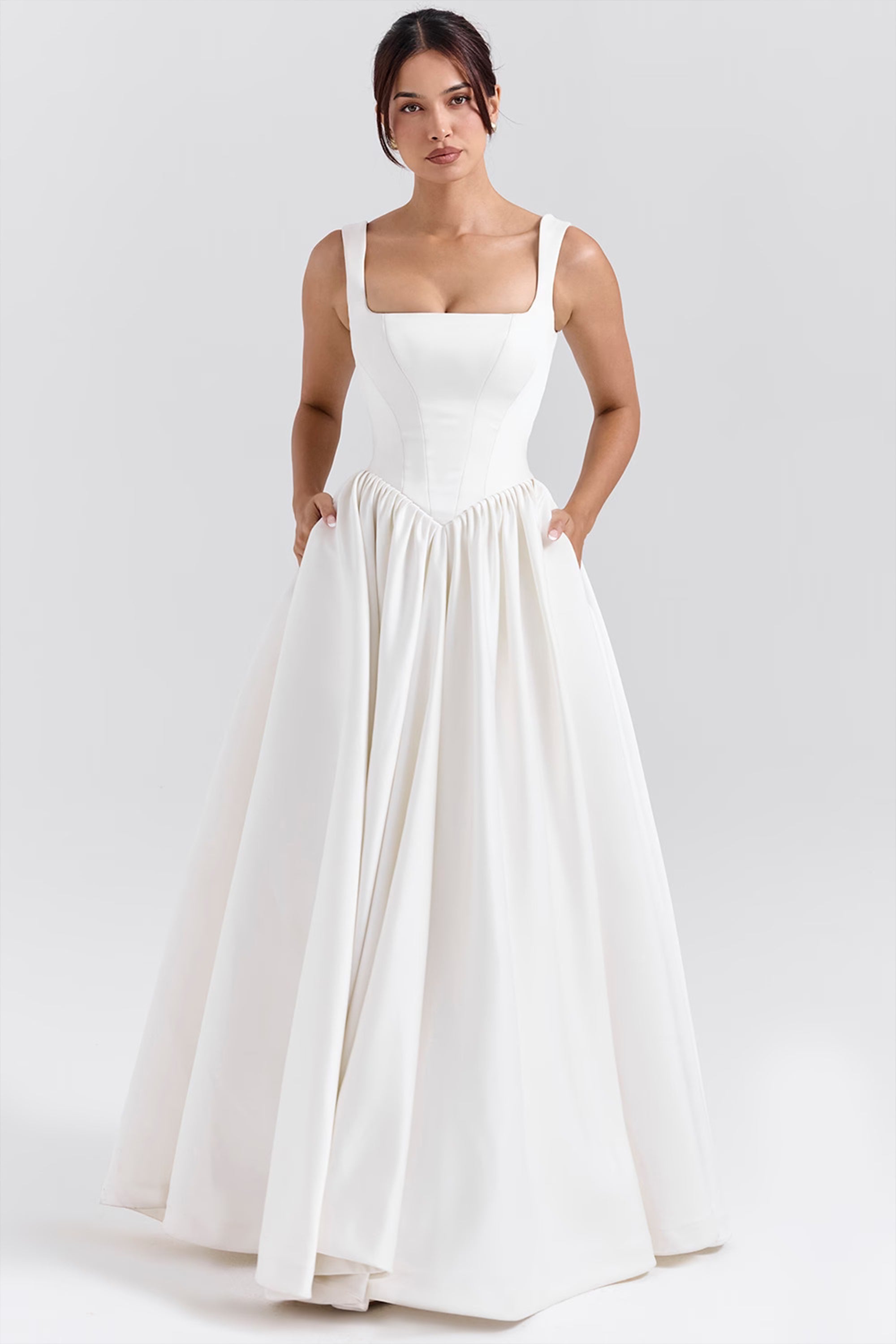 Sadie white satin corset maxi dress