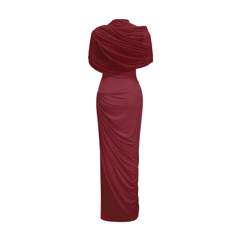 Catherine Red Asymmetrical Pleated Long-Sleeve Maxi Dress main image 0