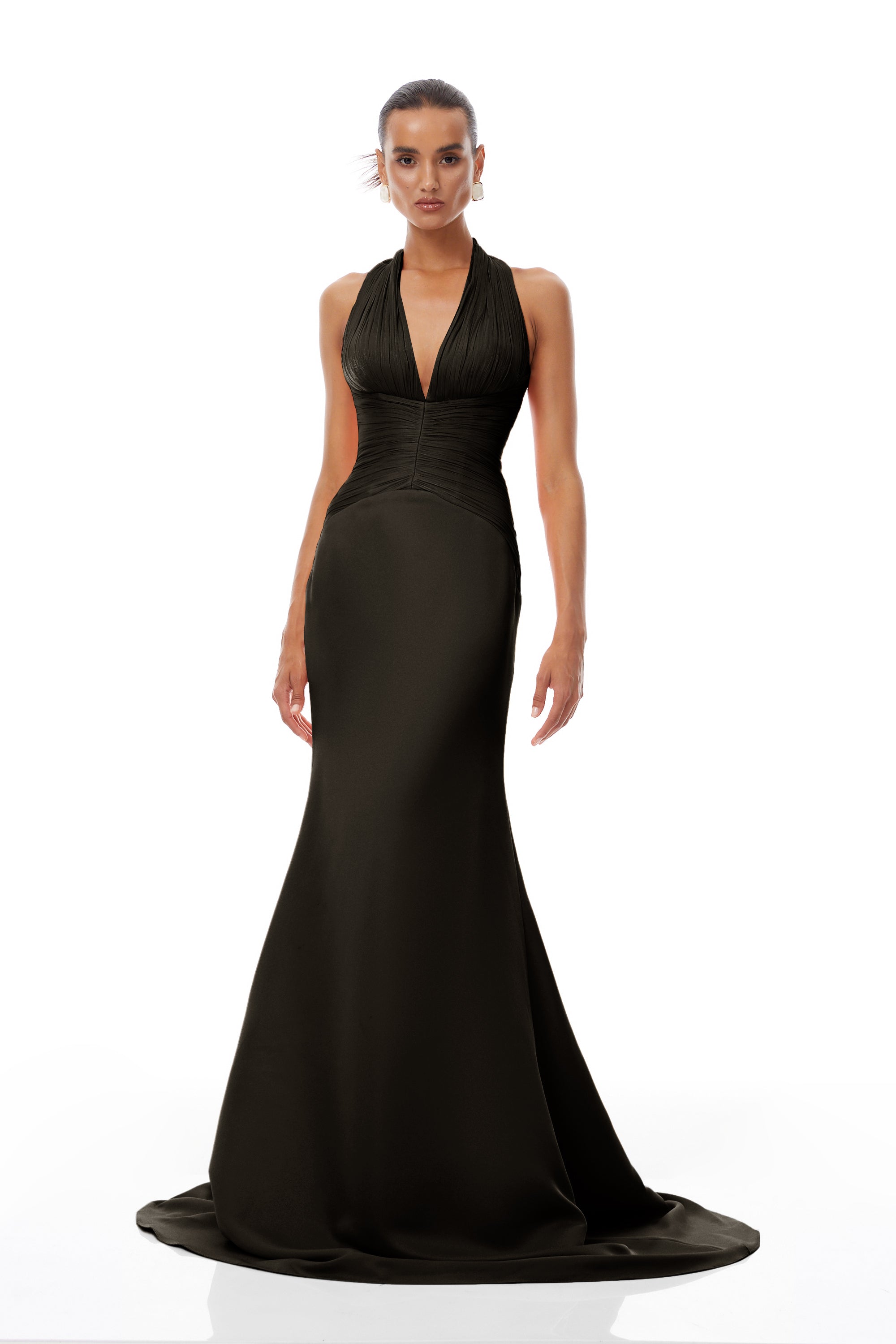 Emmeline Black Train Design Gathered Maxi Dress