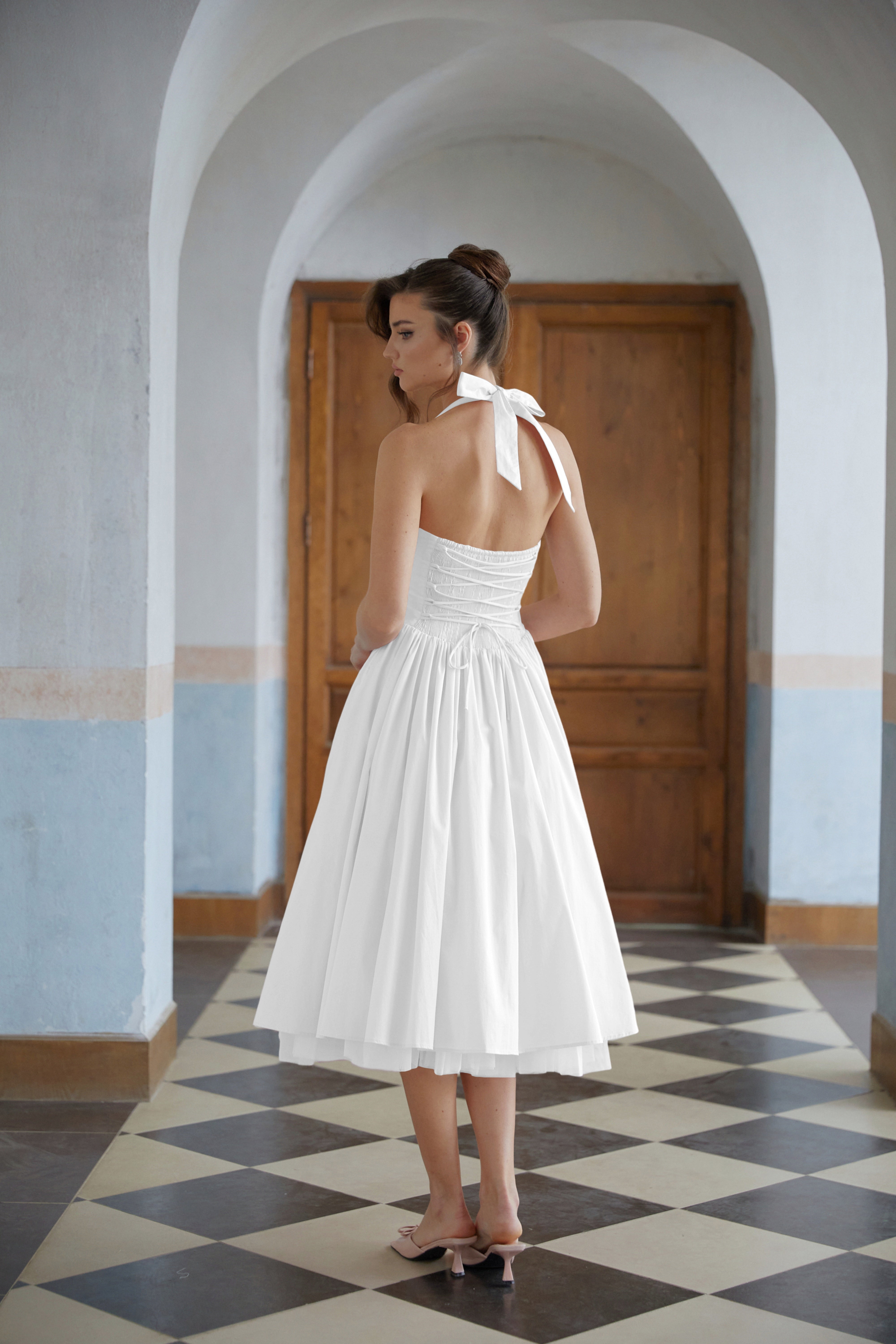 Eponine White Layered Flared Hem Midi Dress