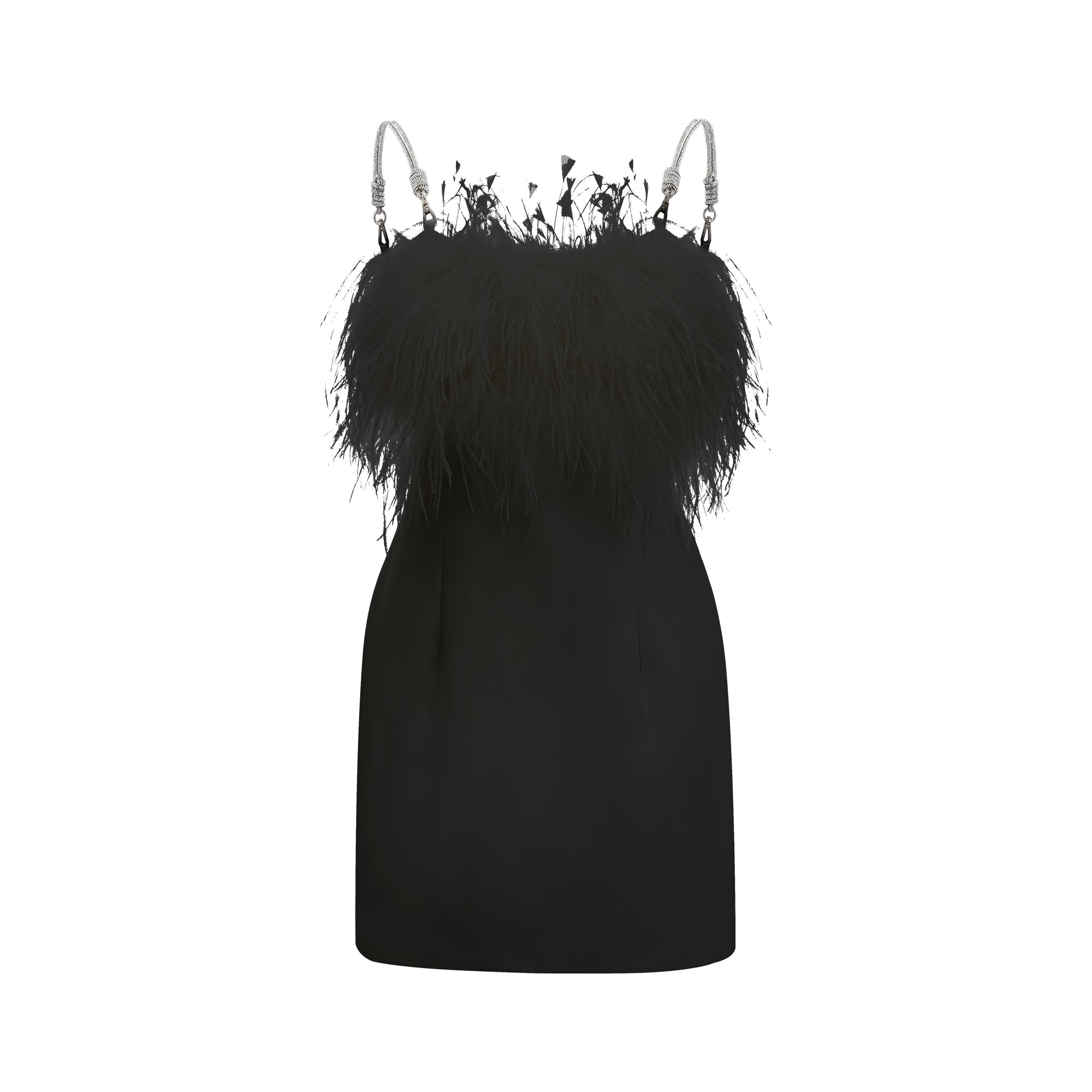 Camille crystal-strap feather-trim dress