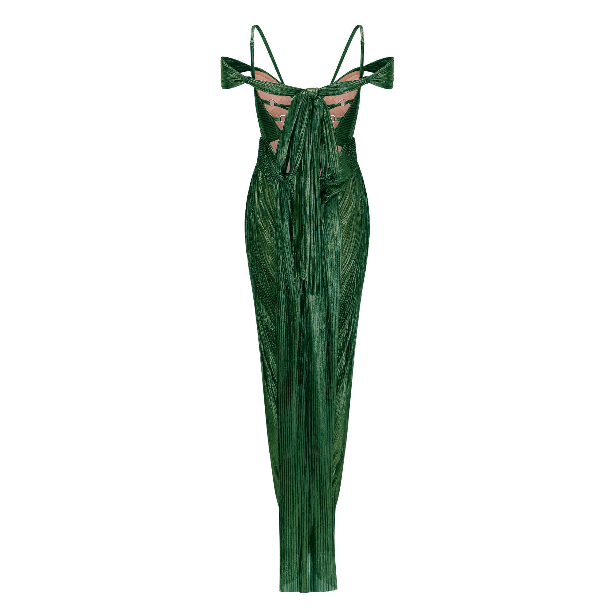 Marise Green Draped Satin Maxi Dress